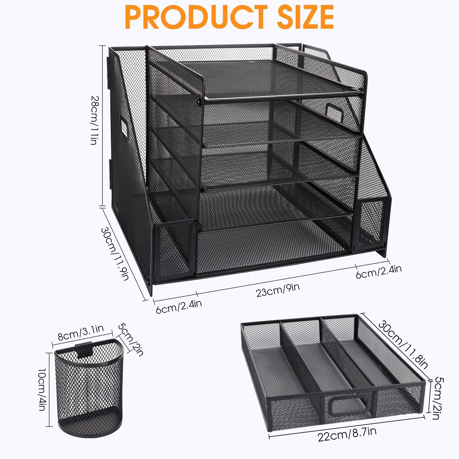 Organizer da scrivania in rete con portadocumenti, organizer per lettere a 5 ripiani con portariviste, organizer da scrivania e portaoggetti per forniture per ufficio, casa o scuola, nero