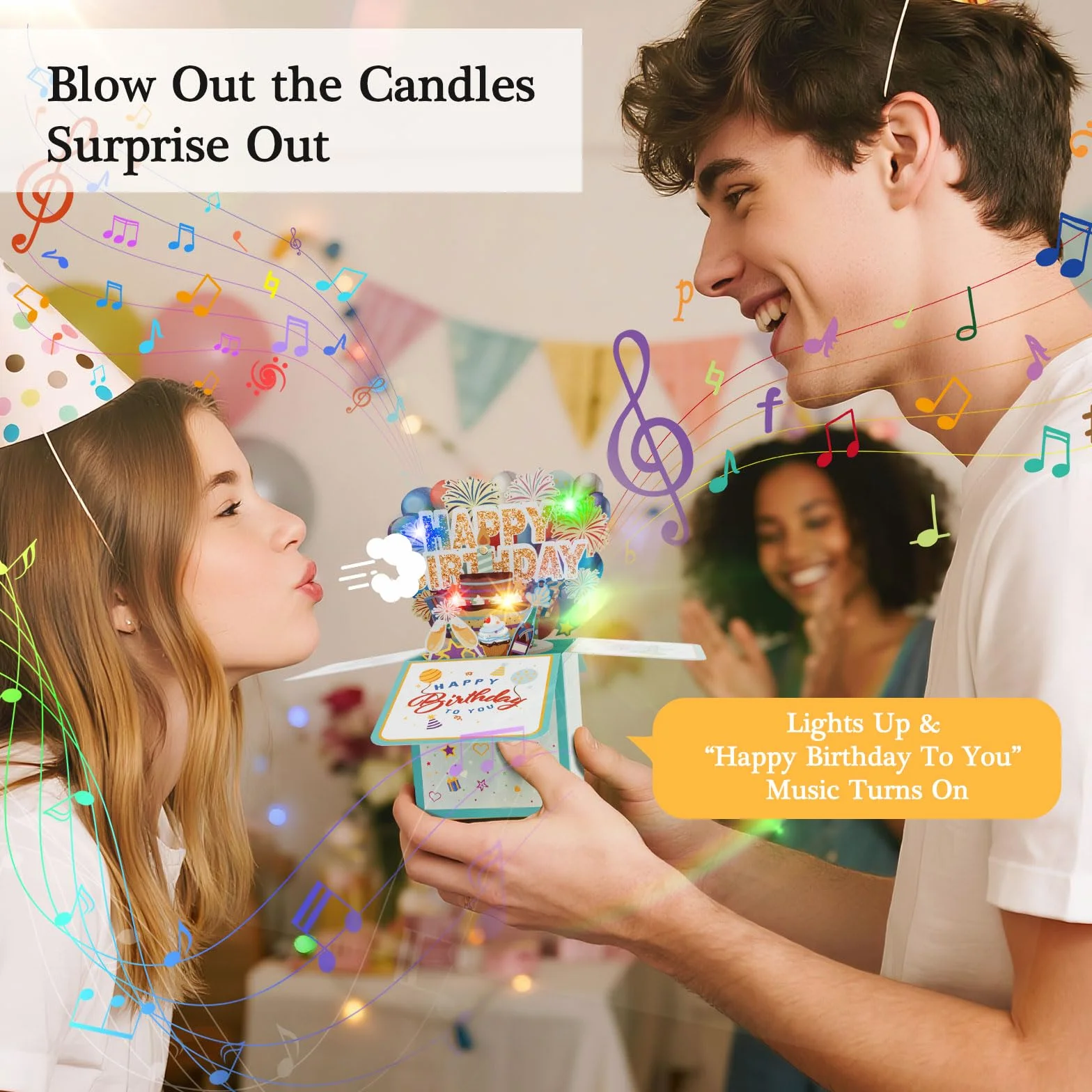 Biglietto di auguri pop-up per il 26° compleanno, con luci soffiabili e musica, divertente biglietto di auguri pieghevole 3D, regalo per 26 anni ragazzo ragazza amici