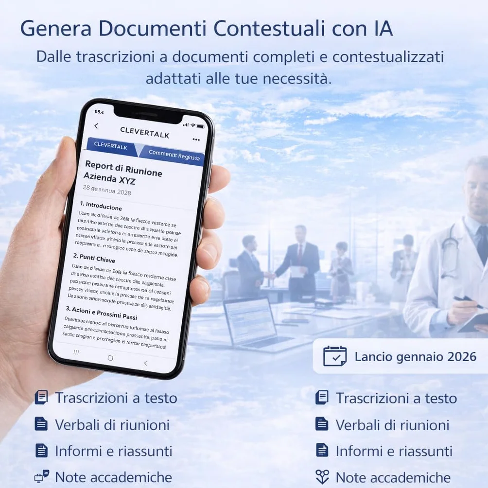 CleverTalk Q1 Registratore Vocale con IA | Attivazione Vocale | App Mobile, Mac, Windows e Web | Cloud Europeo GDPR | 64GB | Audio HD 1536kbps | USB-C