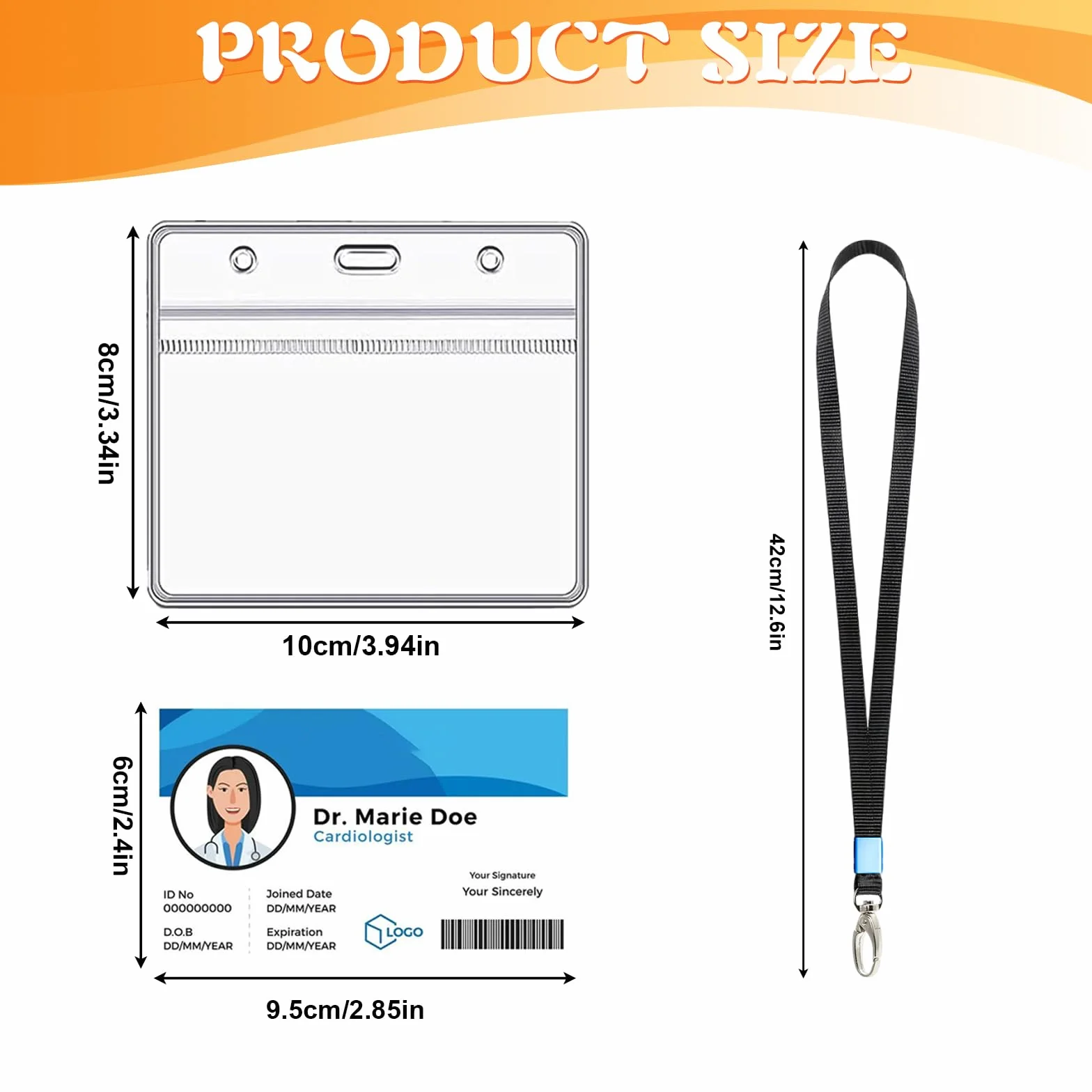 HIMOMO 100 PCS Porta Badge Trasparente, Impermeabili Porta Tesserino Con Cordini Plastica Porta Badge Da Collo per Affari, Esposizione E Scuola, Evento (Orizzontale)
