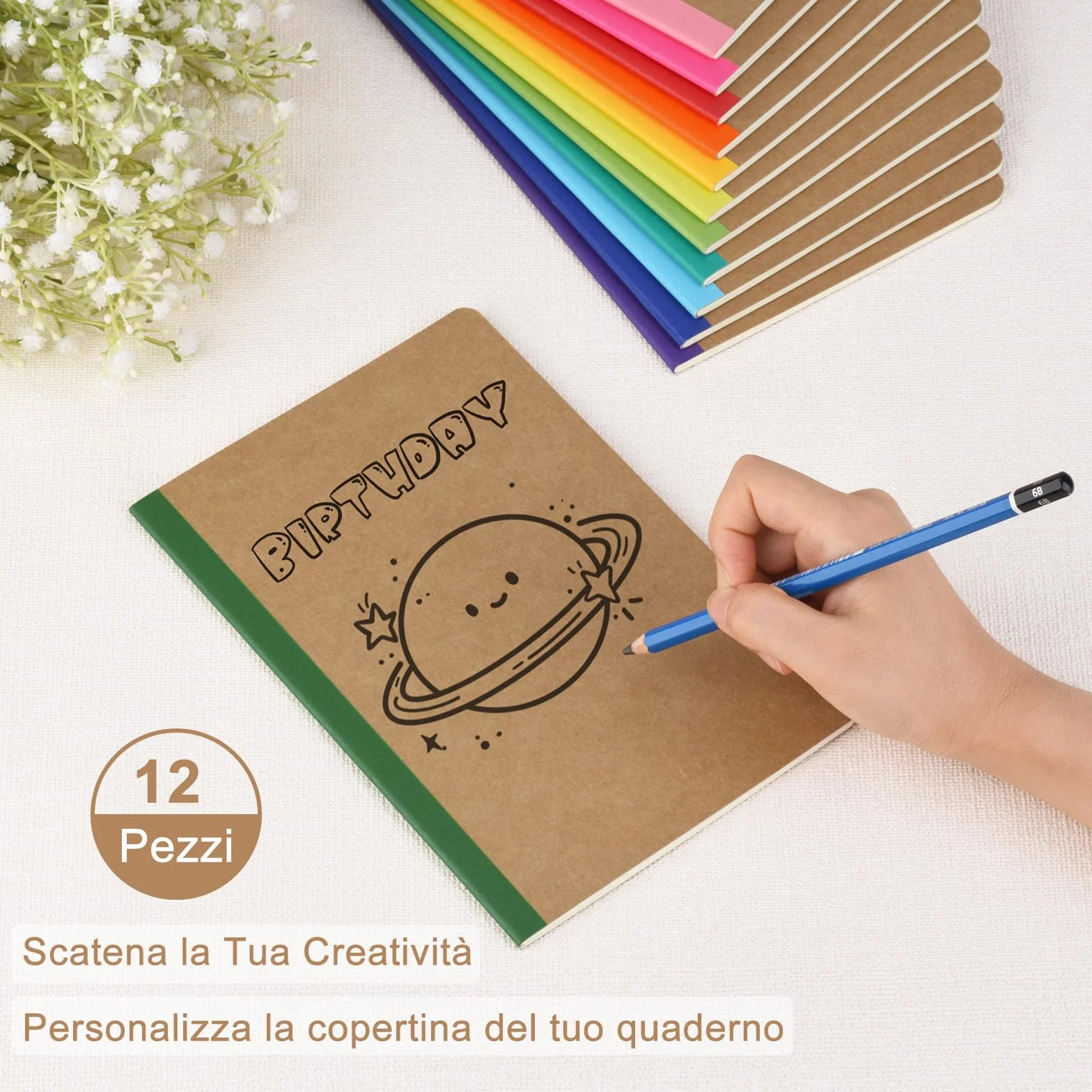 ZCZN Quaderno A5 Con Dorso Arcobaleno Vivace, 12 Pezzi, Quaderni a Righe, 30 Fogli