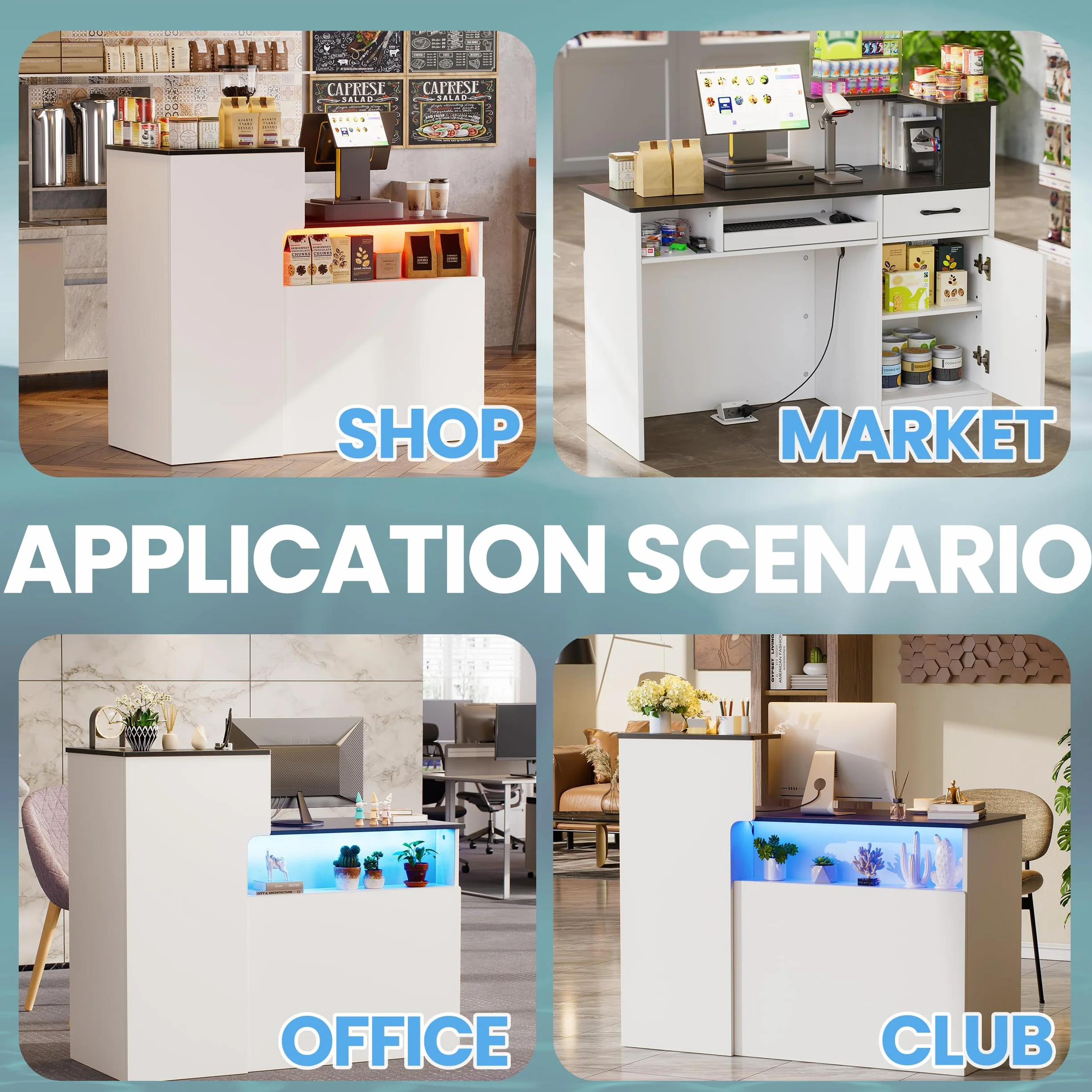 Bancone Reception Ufficio con LED Banco Reception Cassetto & Armadio Bancone Vendita con cassetto per tastiera Bancon Reception Centro Estetico Banchi di Recep-tion Mobili per re-ception 50x120x100CM