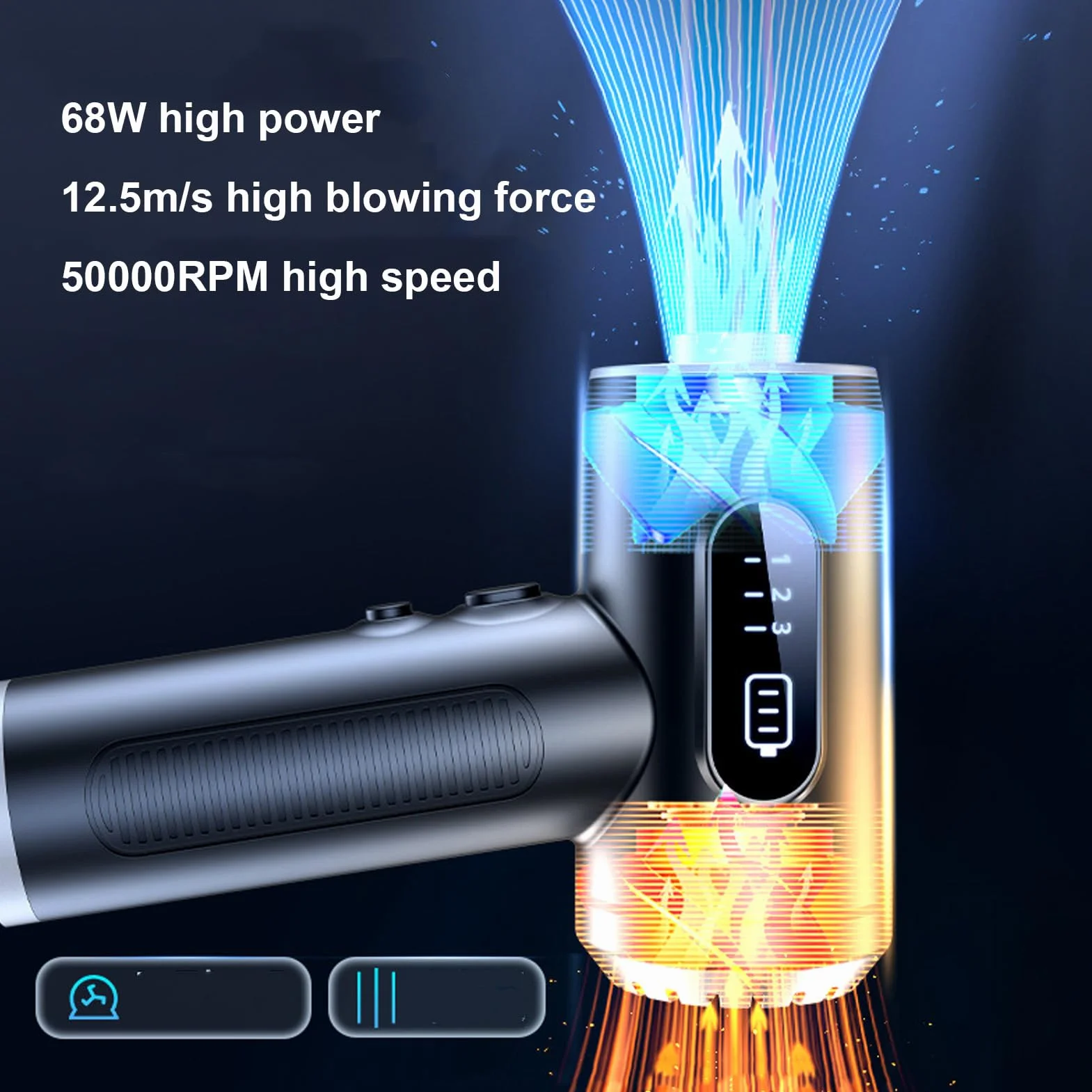 Spolverino Elettrico Potente Soffiatore a Batteria Ricaricabile da 50000 Giri/min per la Pulizia di Componenti Elettronici 3 Ugelli