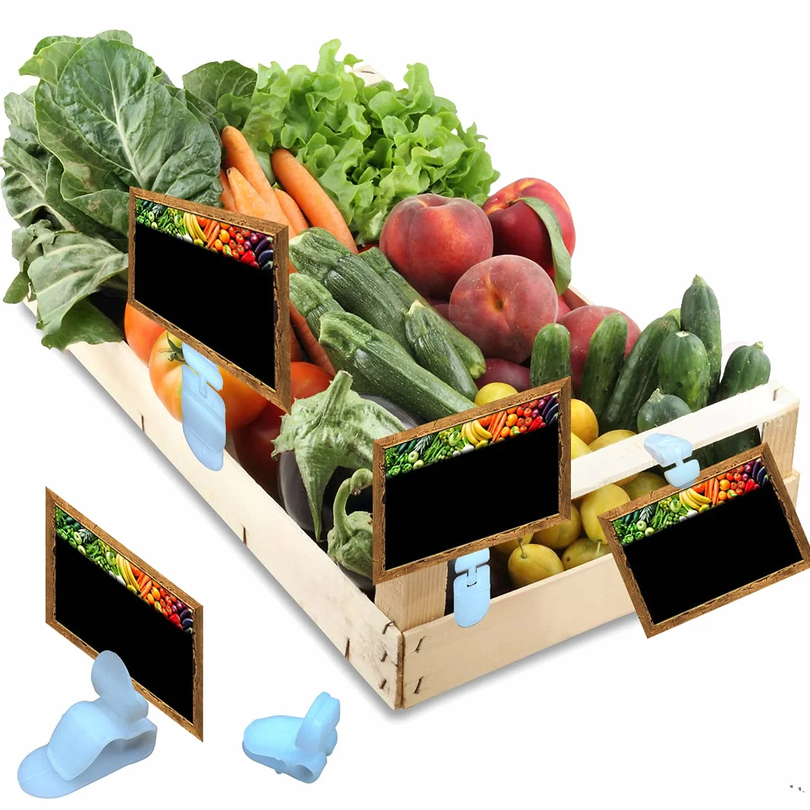 30 SEGNAPREZZI BIFACCIALI PLASTIFICATI PLASTIFICATI FRUTTA E VERDURA con stampa TIPO lavagna 8,3X11,3 cm (supporti non inclusi)
