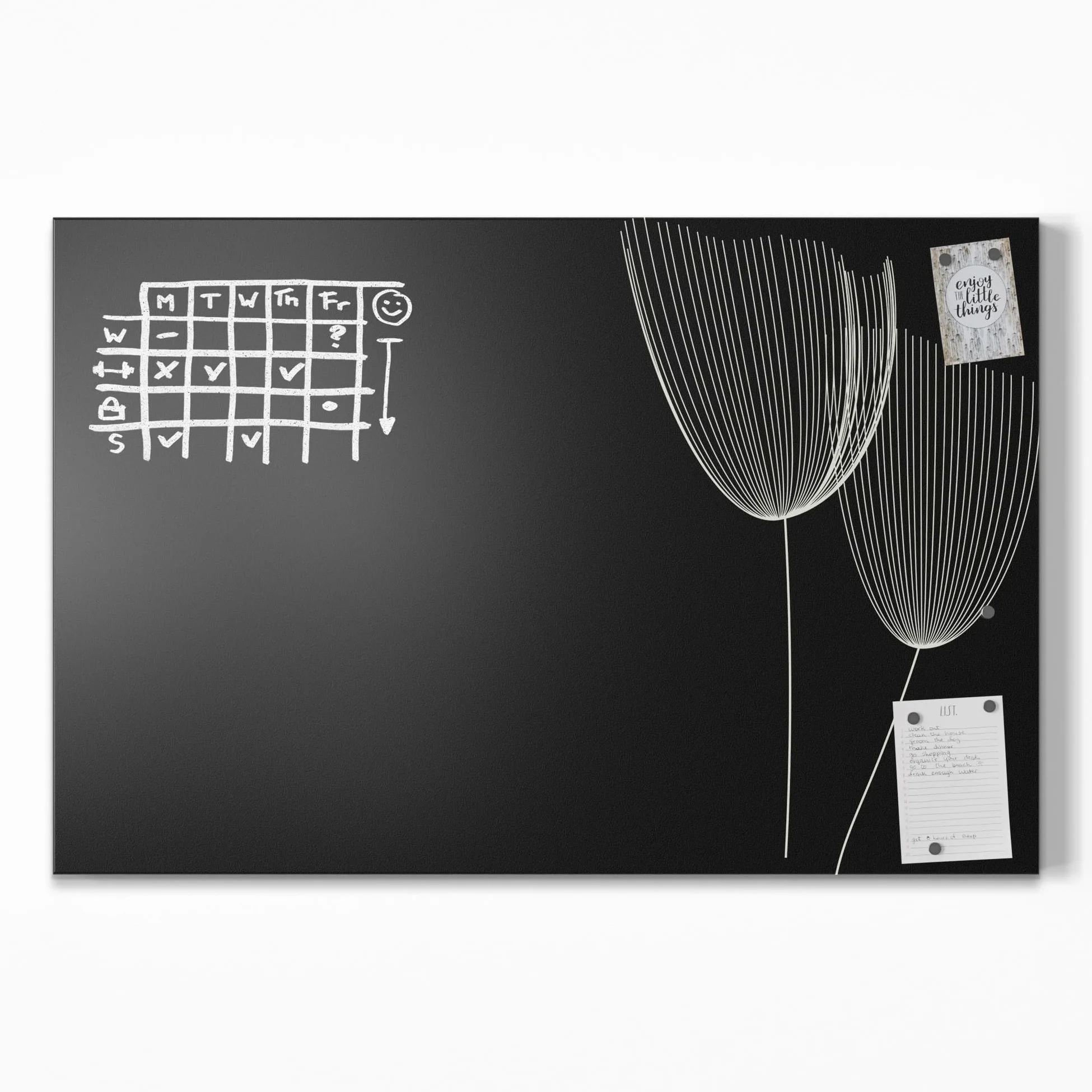 DEQORI Lavagna magnetica con stampa UV | motivo "La simmetria floreale" | Design rettangolare 90 x 60 cm | Lavagna in metallo gesso scrivibile – Decorazione da parete per cucina, corridoio, cameretta