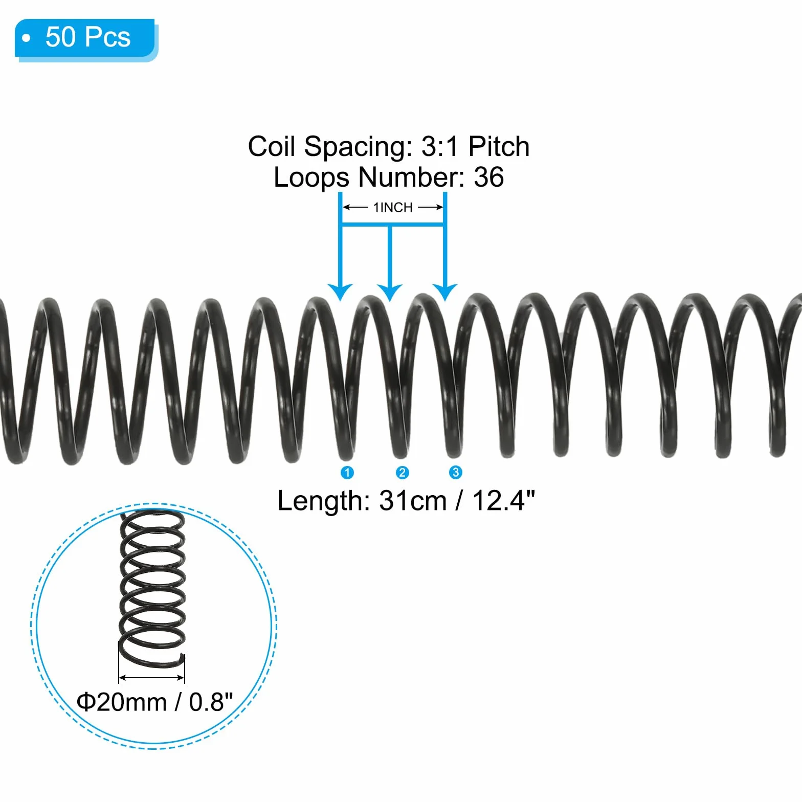 PATIKIL Spirali per Bobine da 20mm(3/4"), 50Pz Spirali Legatura Capacità 170 Fogli 3:1 Passo Spirali Legatura per Rilegare Fogli Carta, Nero