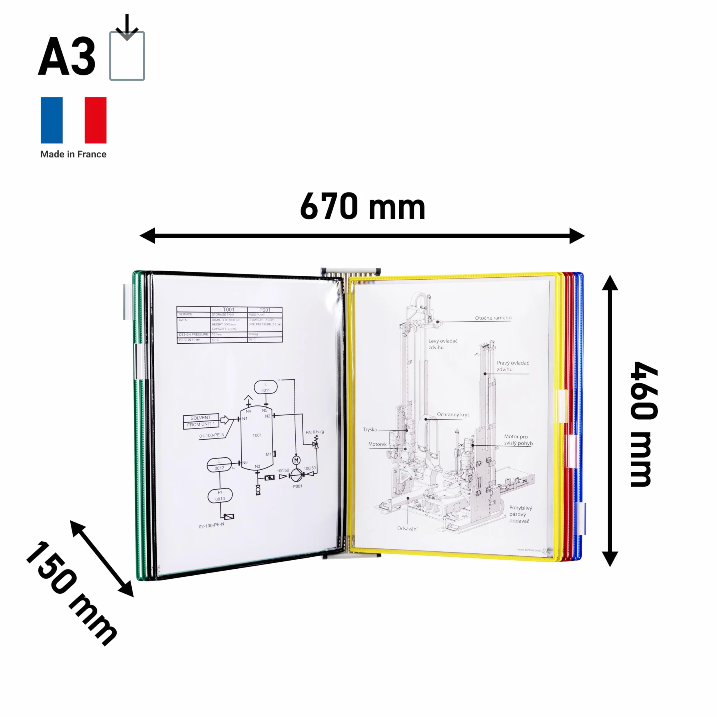 T-Technic A3 Leggio murale 45x10x32 cm con 10 buste in metallo