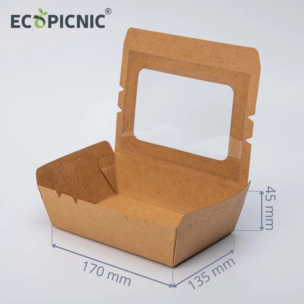 Scatole per Alimenti da Asporto 900 ml Carta Kraft con Finestra - Confezione da 100 Pezzi