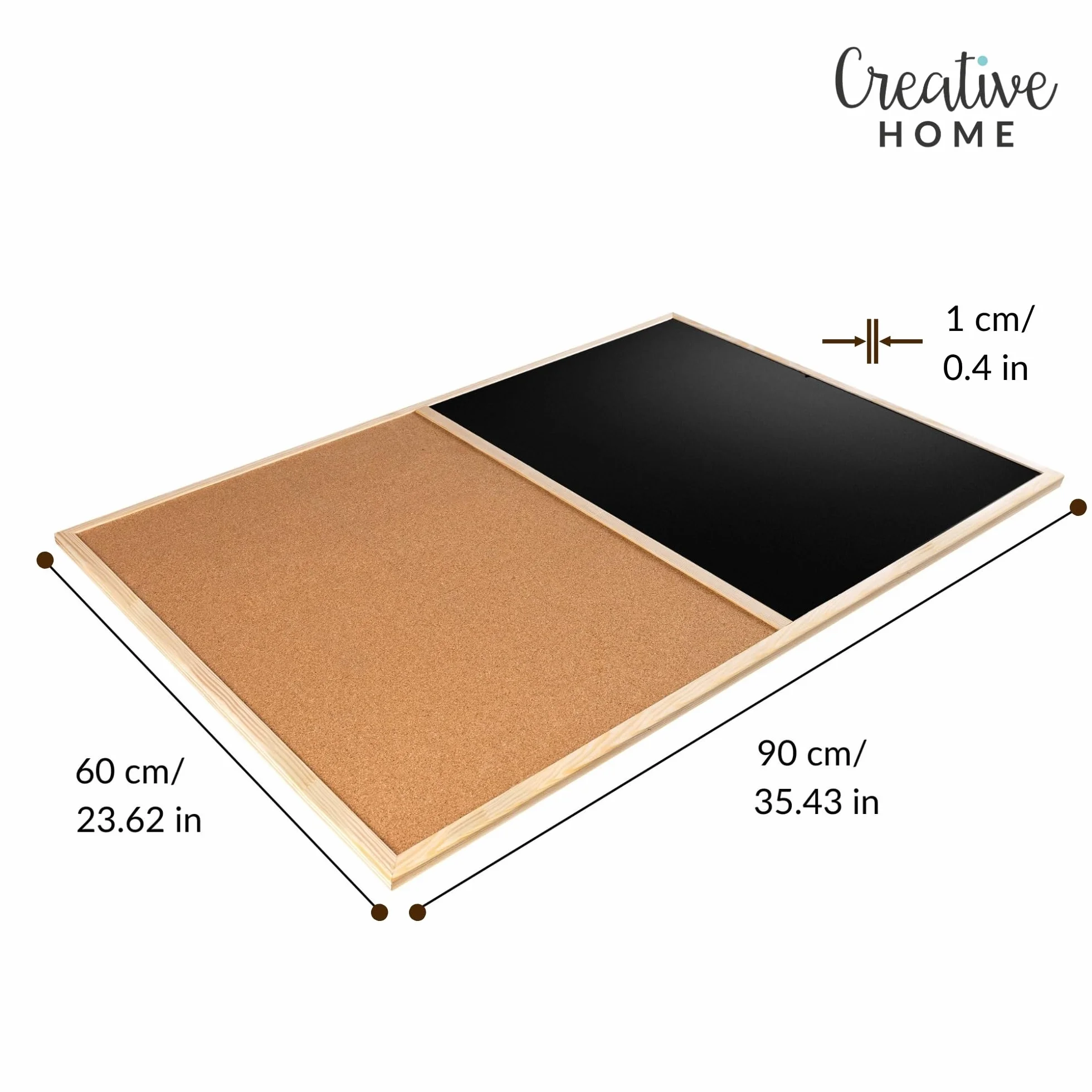 Creative Home Lavagna metà Sughero metà Magnetica 90 x 57 cm, anche Lavagna per Gesso | Cornice in Legno + 5 Magneti, Gesso, Spugna e Puntine | Bacheca Cucina da Parete per Ristorante, Scuola, Casa
