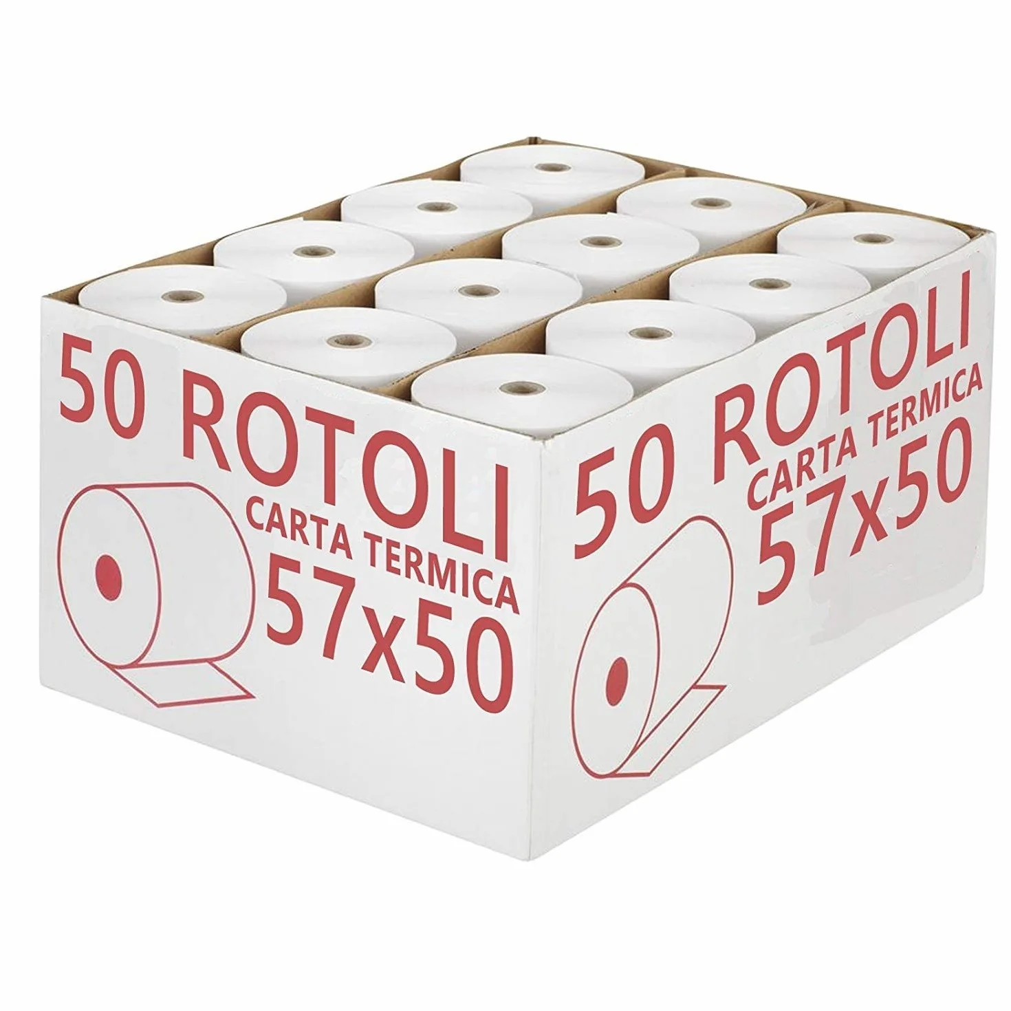 Confezione 50 Rotoli Termici mm 57x50 mt Omologati per Registratore di Cassa Carta Termica 1^ Qualità