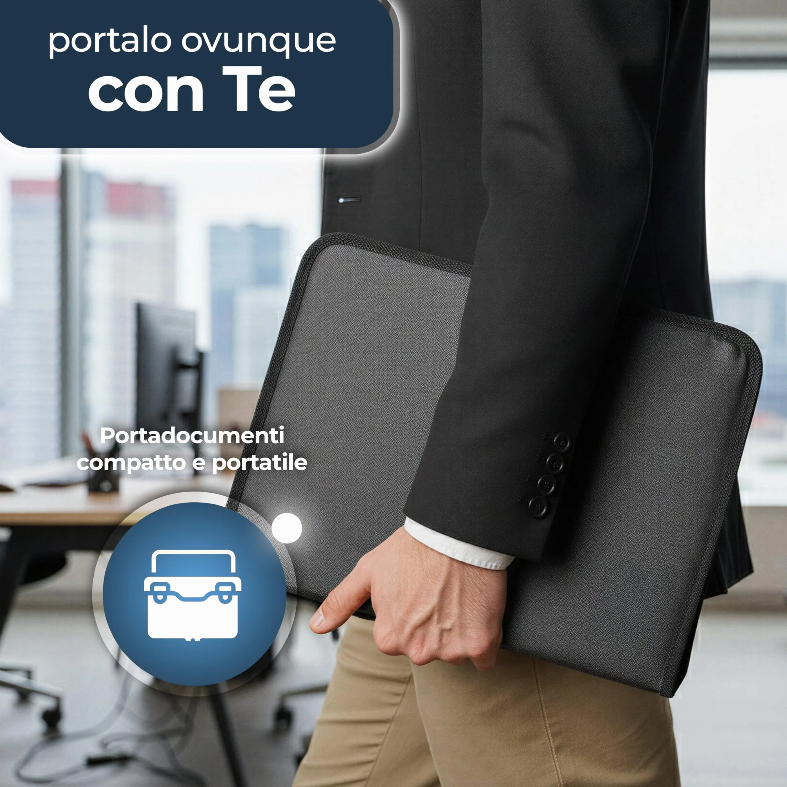 Cartella Portadocumenti in Eco Pelle Nera Porta Documenti A4 12 Slot Carte Organizer Ufficio Viaggio 36x26x5 cm