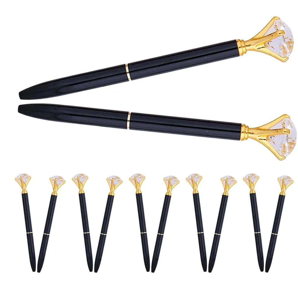 EXCEART Penna Sfera Retrattile Cristallo Nero 12 Pezzi Elegante per Ufficio e Matrimonio