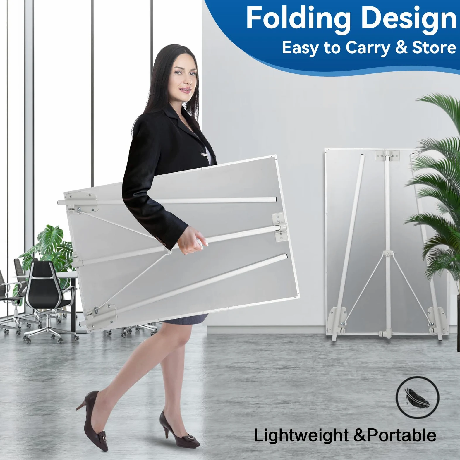 GESTONE Lavagna bianca portatile cancellabile a secco, con supporti, pieghevole, magnetica, lavagna a fogli mobili, per scuola, ufficio e casa (91 x 61 cm, bianco)