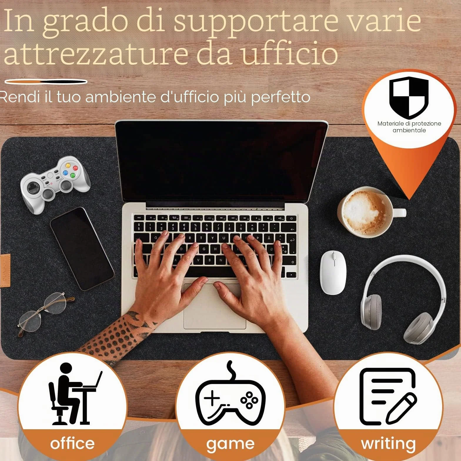 Tappetino Scrivania Feltro 100x40cm Antiscivolo Grigio Scuro