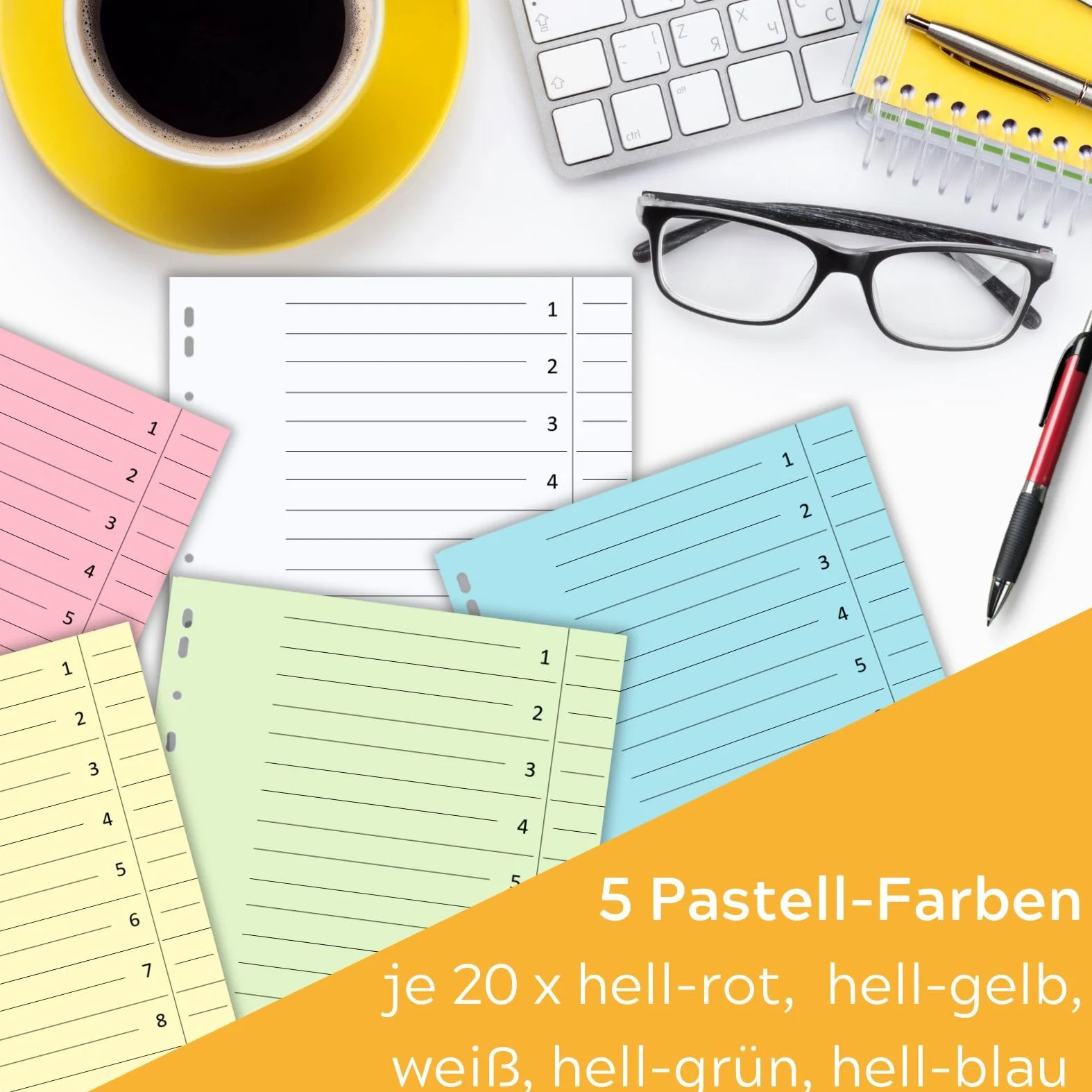 perfect line - 1.000 divisori, 5 colori pastello – carta riciclata resistente, per raccoglitori DIN A4 e raccoglitori ad anelli – per ufficio, scuola o casa – certificato Blauer Engel (10 x 100 fogli)