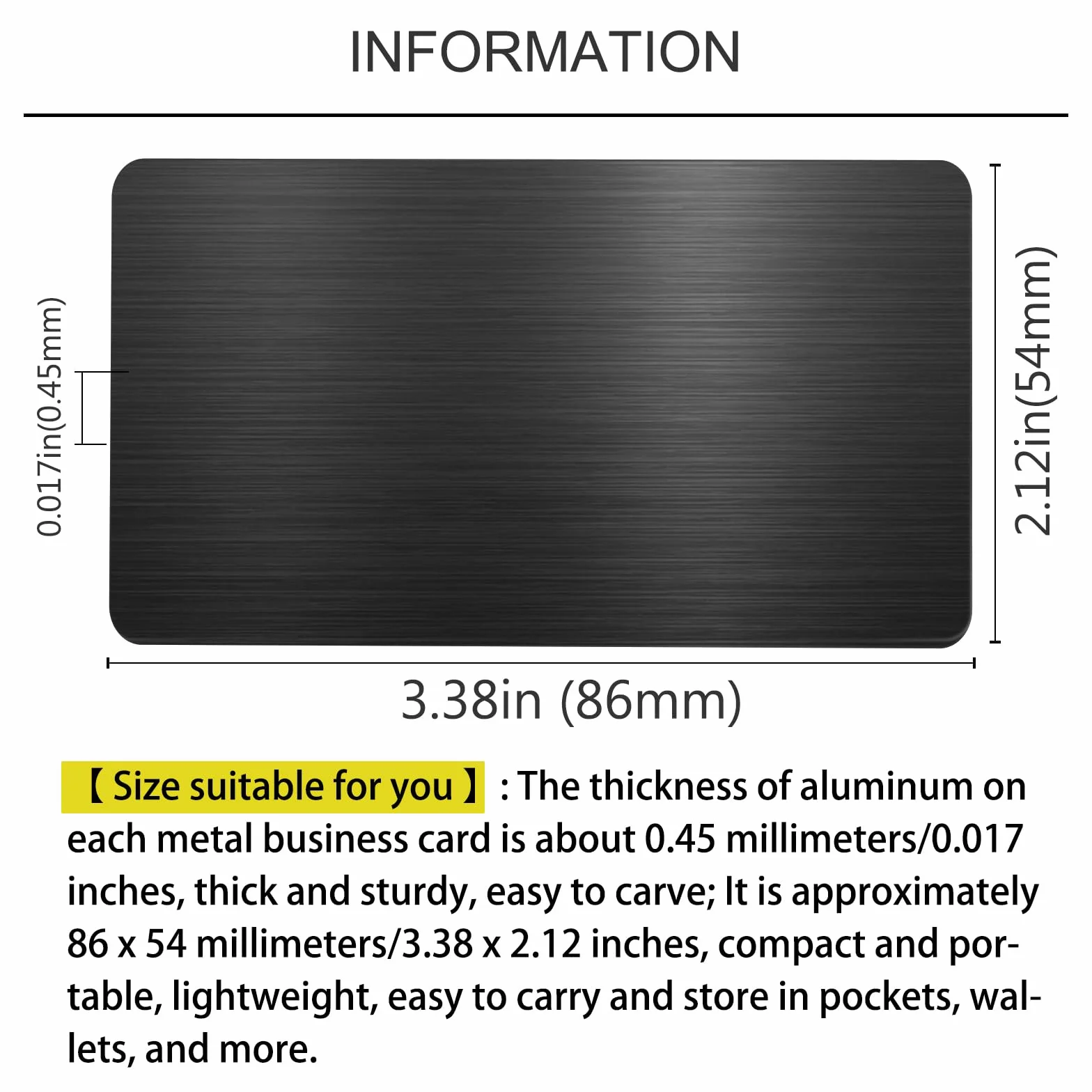 Biglietti da Visita in Metallo 10 Pezzi Alluminio Nero Spazzolato Spessore 0,45 mm