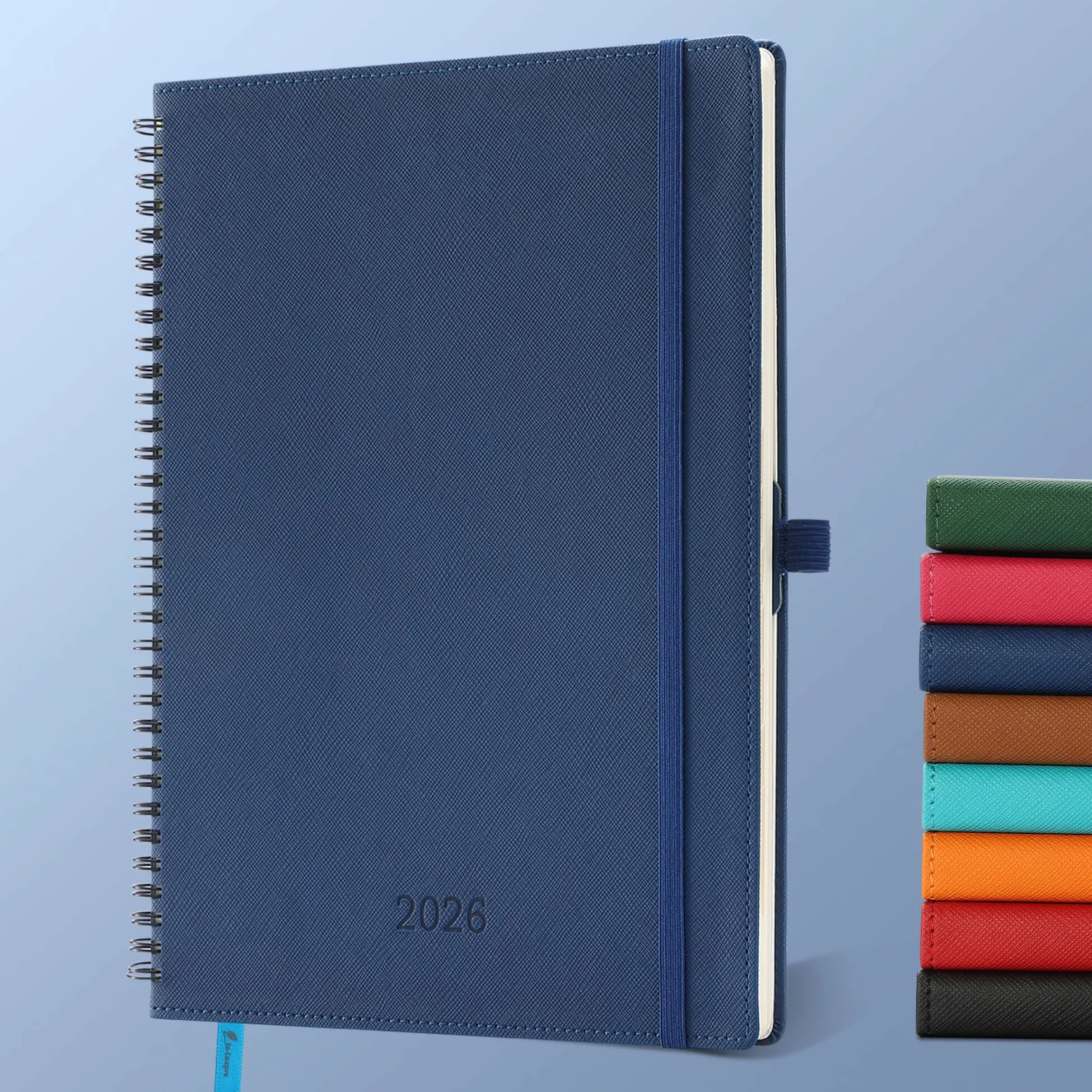 Agenda 2026 A4: Diario ad anelli 29x21,7 cm, Pianificatore settimanale & giornaliero, 12 mesi Gen–Dic, carta 100 g/m², pelle PU Blu marino
