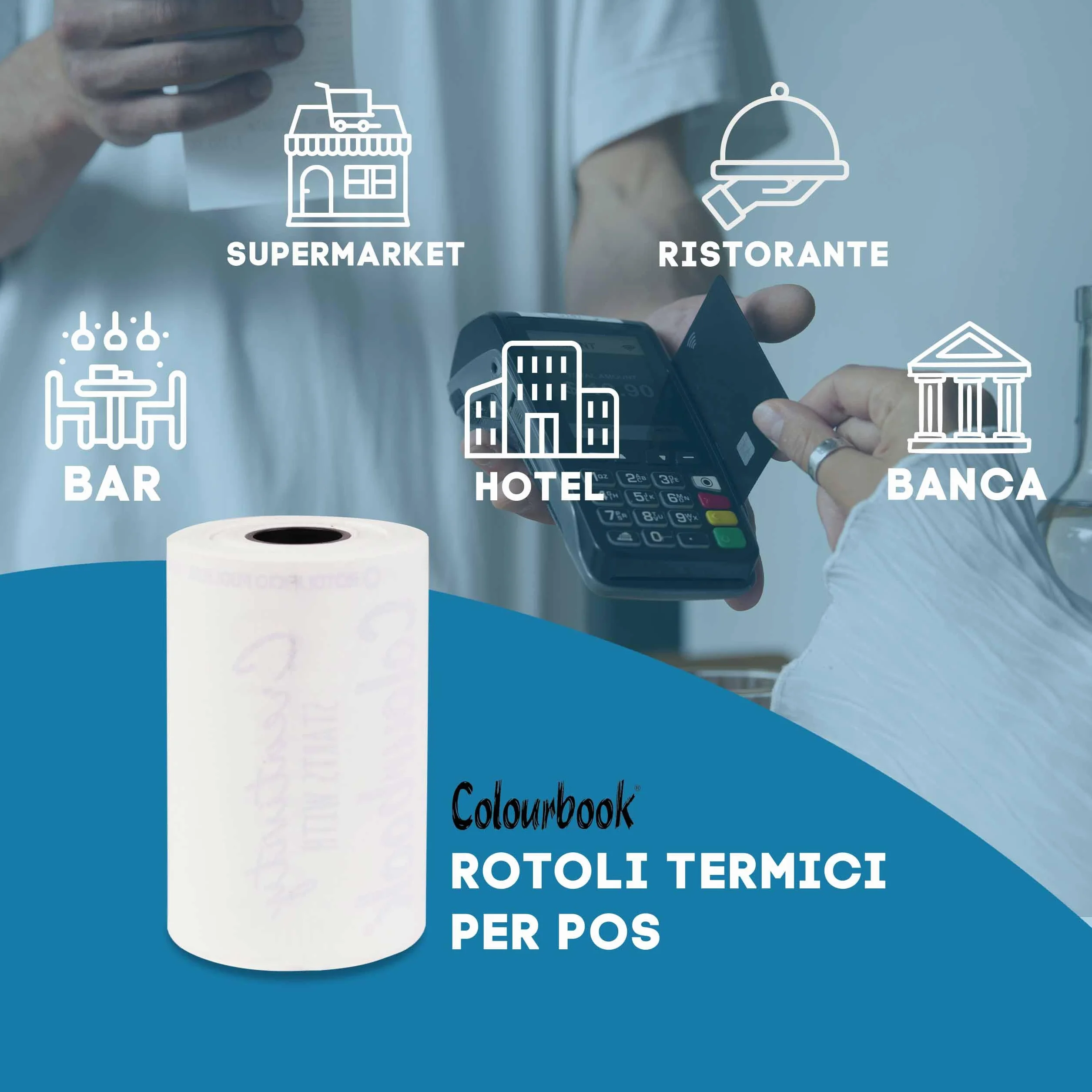 Colourbook 100 Rotoli Carta Termica 57x38 millimetri e 18 metri di lunghezza per POS Nexi, SumUp, Ingenico e Axerve; Omologati Agenzia Entrate; BPA Free