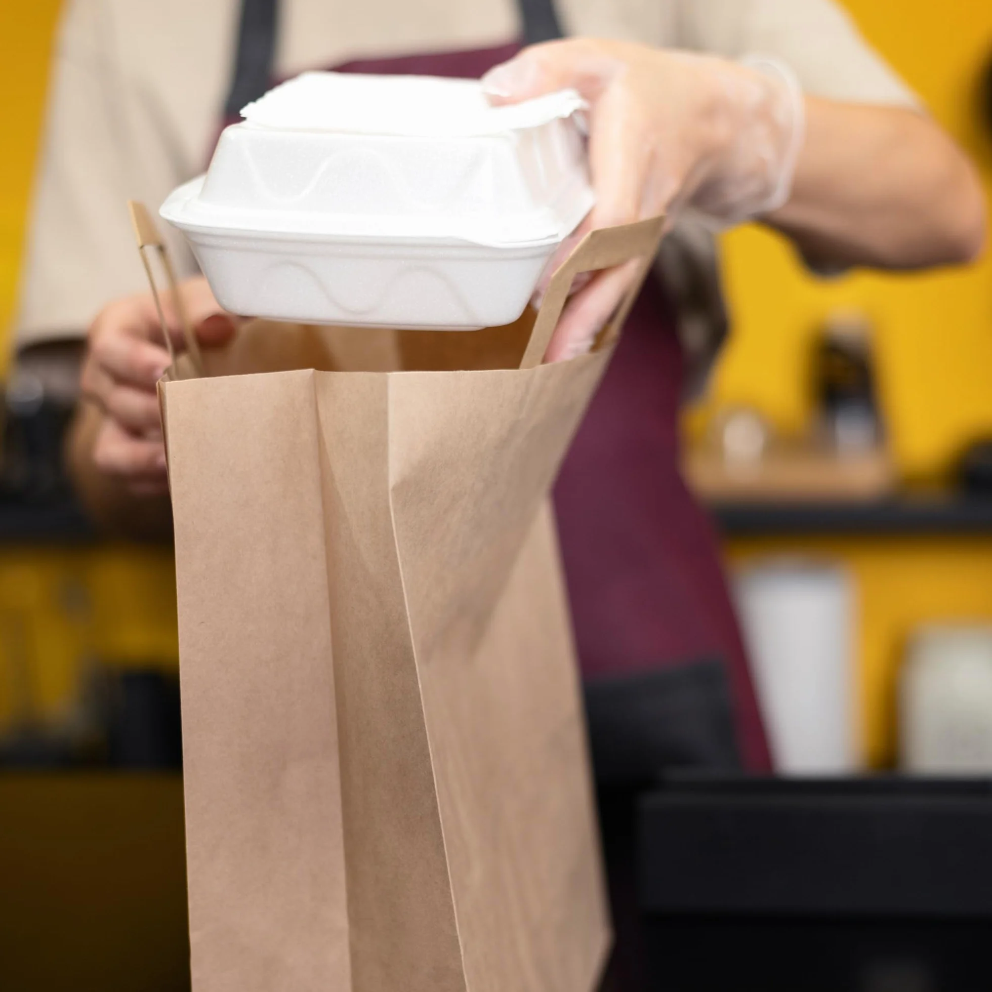 GM 50 Shopper Asporto in Carta 26+17x29h cm Avana Borse con Base Larga e Manici per Cibo Bevande Take Away