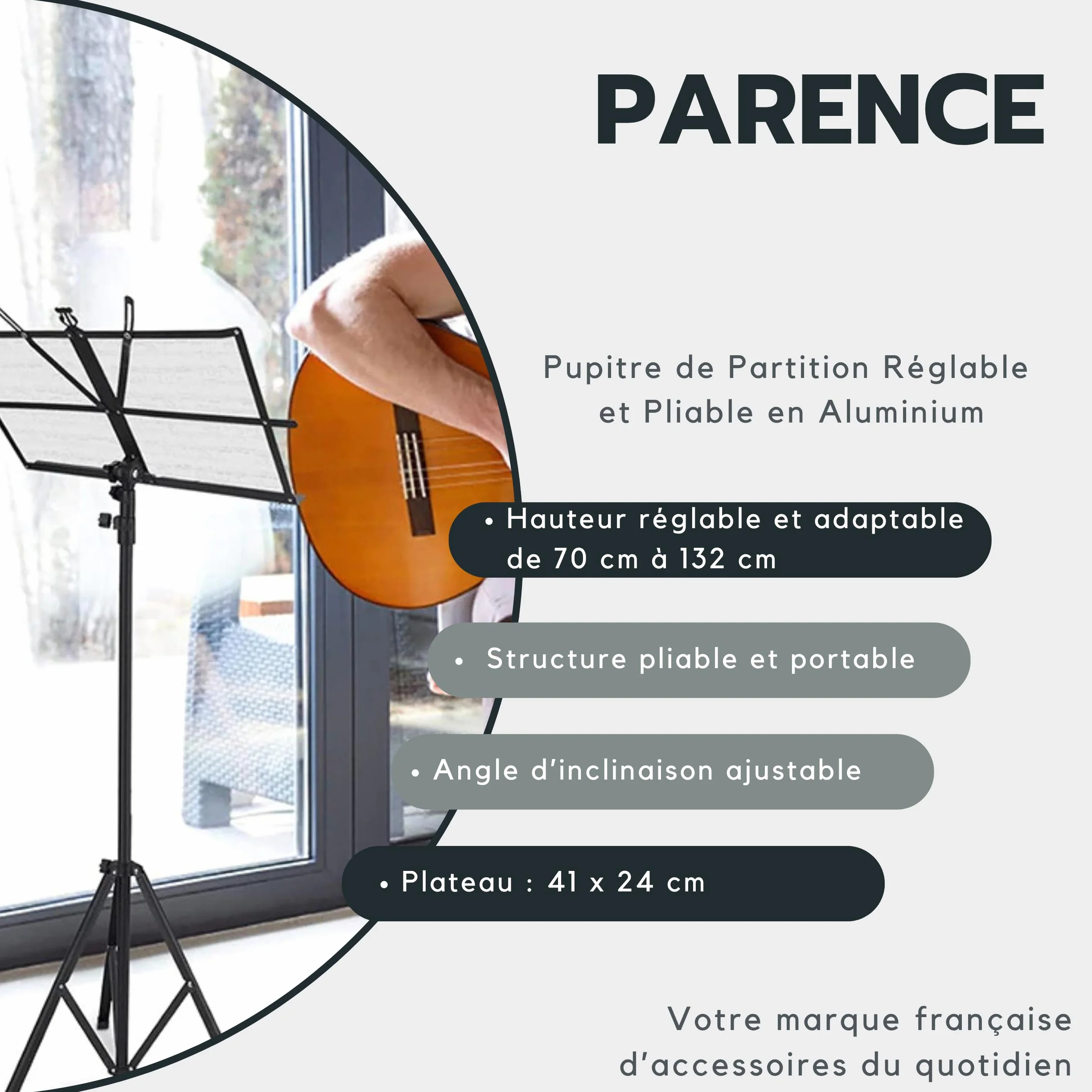 PARENCE Leggio in alluminio regolabile pieghevole Porta spartiti con borsa Altezza 132 cm