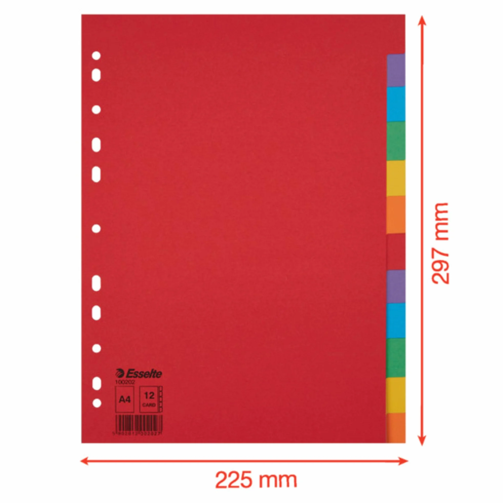 Esselte Divisori per Raccoglitori A4, 10 Confezioni, 12 Tasti, Rosso/Multicolore, Cartoncino Riciclato