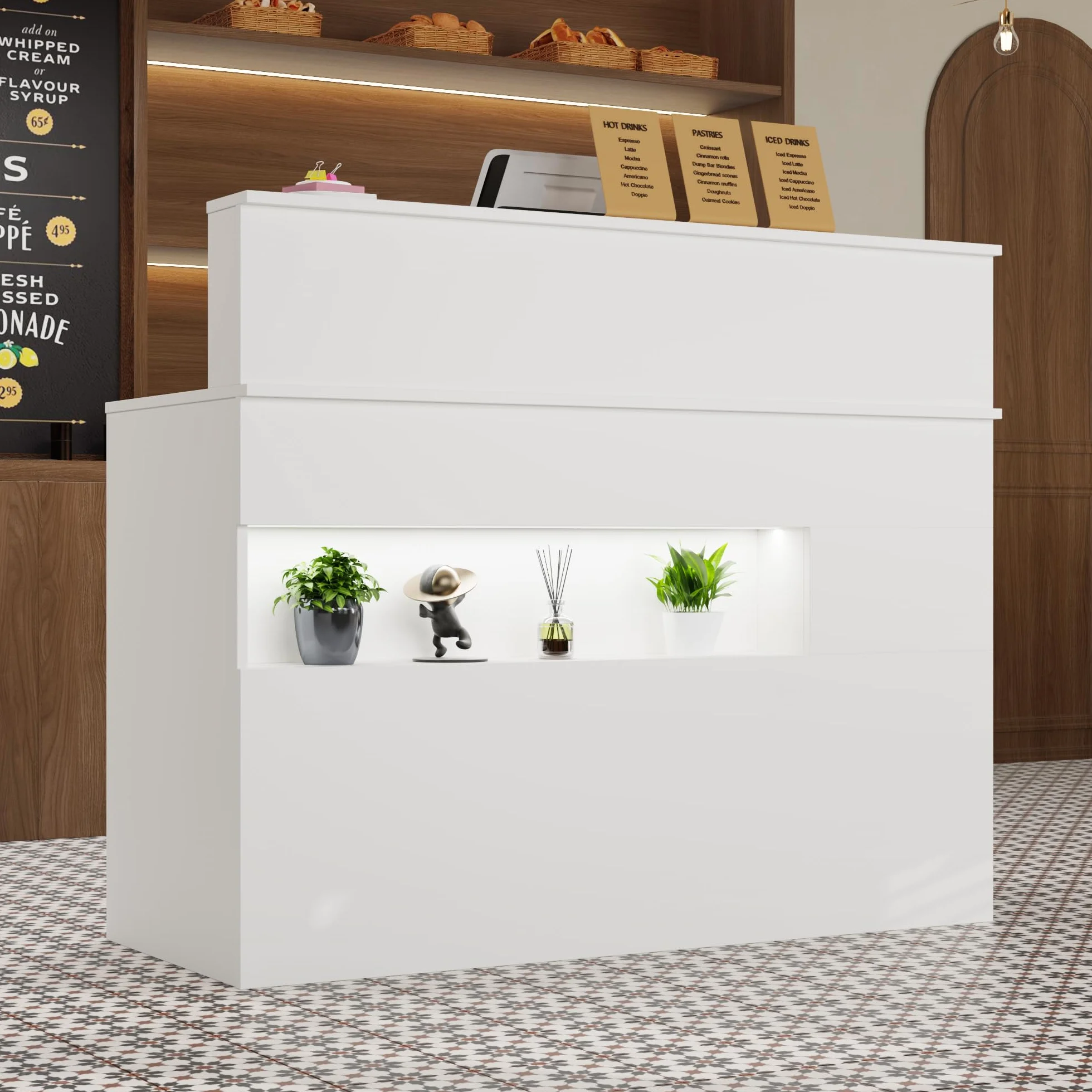 Banco reception con cassetto per tastiera - Banco ufficio in MDF bianco - Arredamento per negozi al dettaglio, 100 x 120 x 50 cm