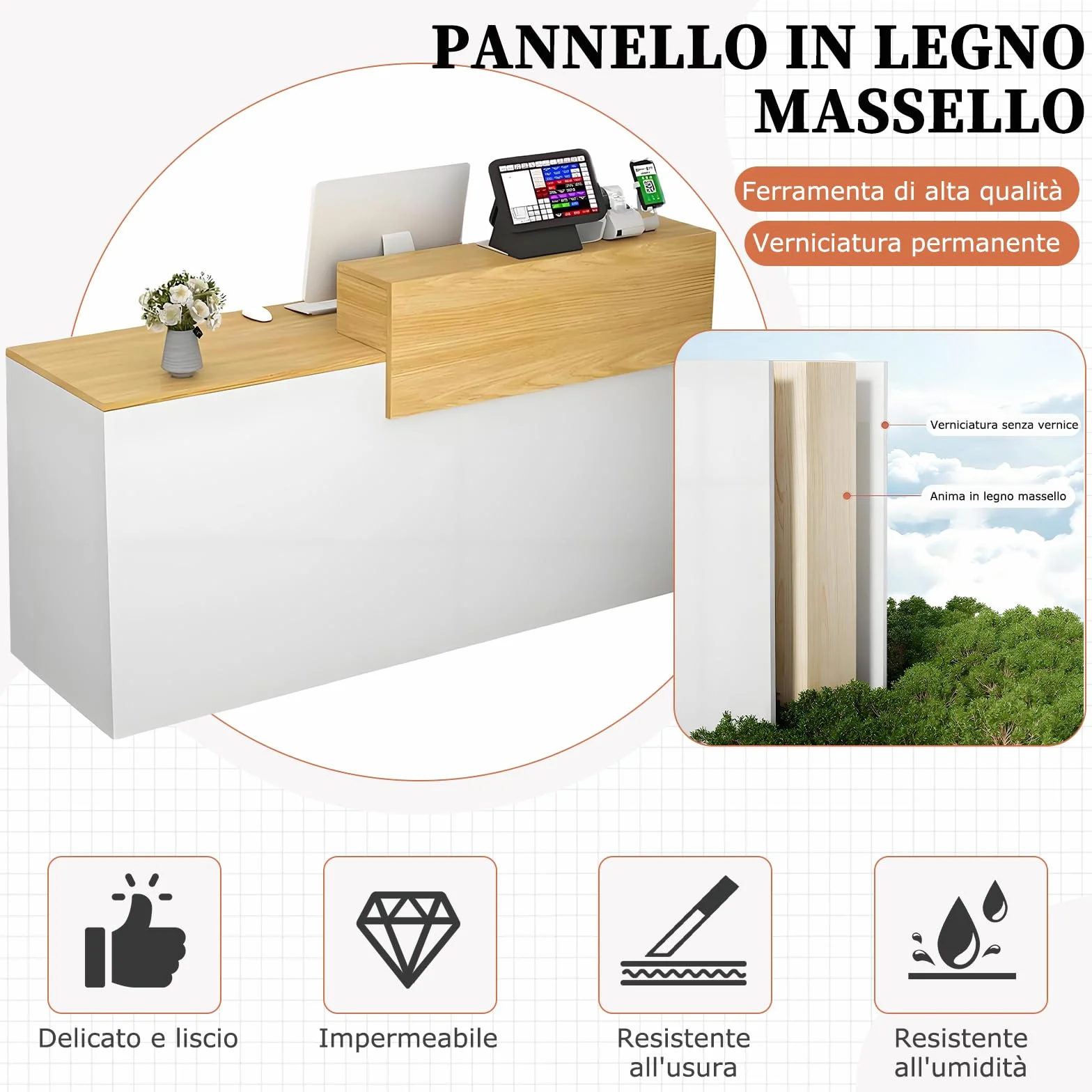 Bancone Reception Moderno in Legno con Ripiani e Cassetti, 100–180 cm Bancone Negozio, Bancone da Accoglienza per Ufficio, Salone, Negozio, Hotel, Studio Professionale Nero/Sinistra 160x100x60cm