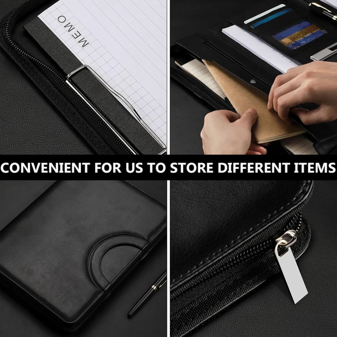 USHOBE Cartella Porta Documenti A4 con Zip e Manico in Pu Elegante e Leggera, con Scomparti per Ufficio e Protezione Contenuti, per Riunioni e Lavoro Professionale