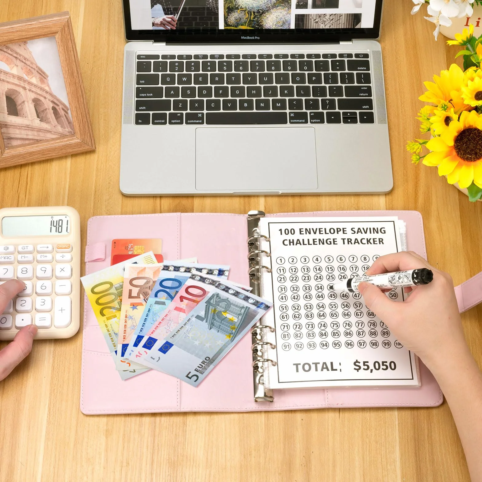 A5 Libro Del Risparmio, 100 Envelope Saving Challenge, Budget Planner Money Binder, Rosa