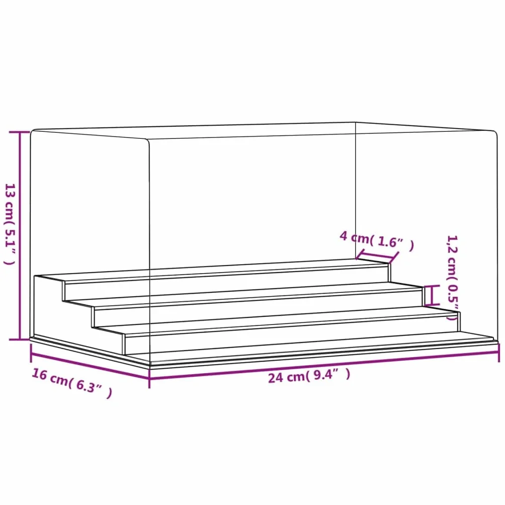 Vetrina acrilica 19 x 8 x 5 cm trasparente con 4 gradini per oggetti da collezione e personaggi