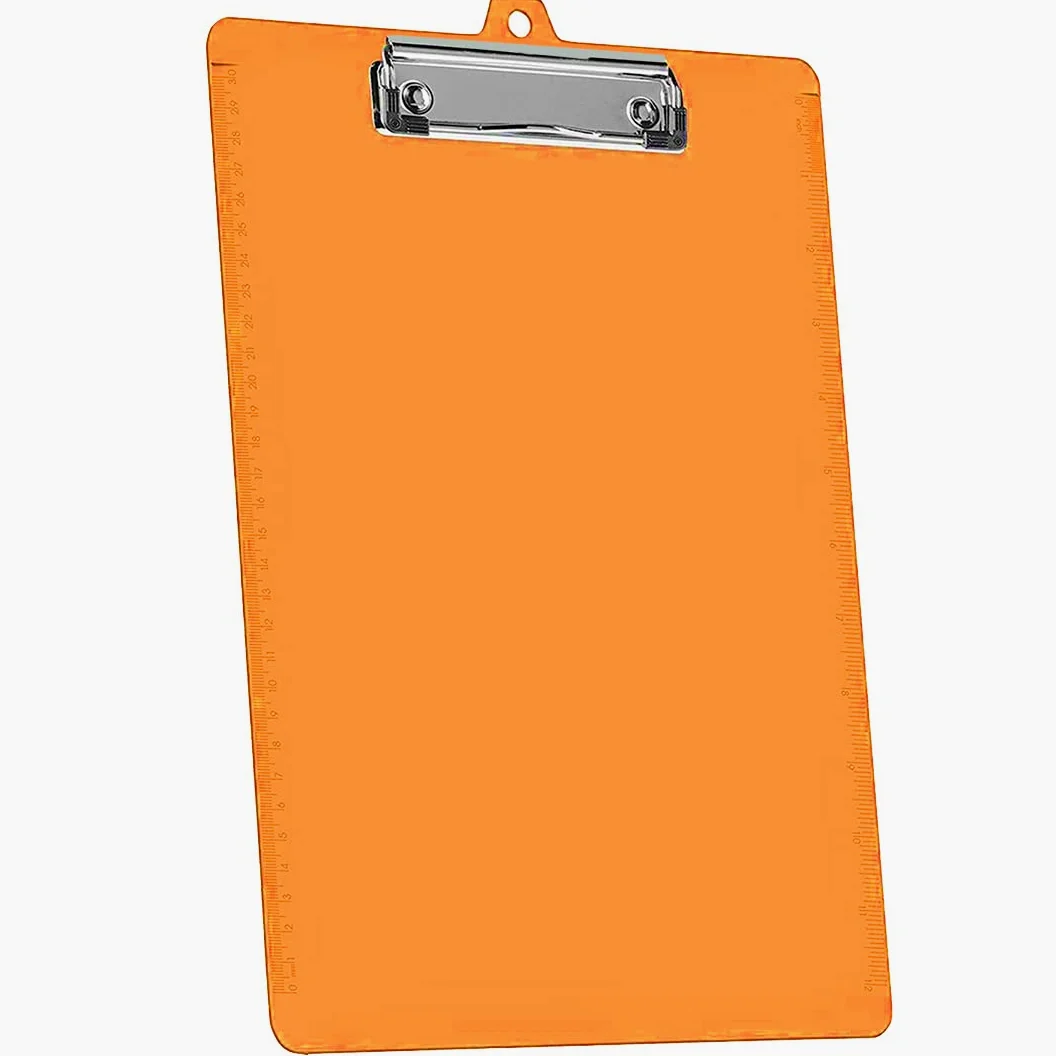Acrimet Confezione da 3 Cartelline Formato Lettera A4 (34 x 24 cm) con Clip a Basso Profilo e Righelli Laterali, Plastica Resistente per Ufficio, Scuola, Uso Domestico - Colore Arancione