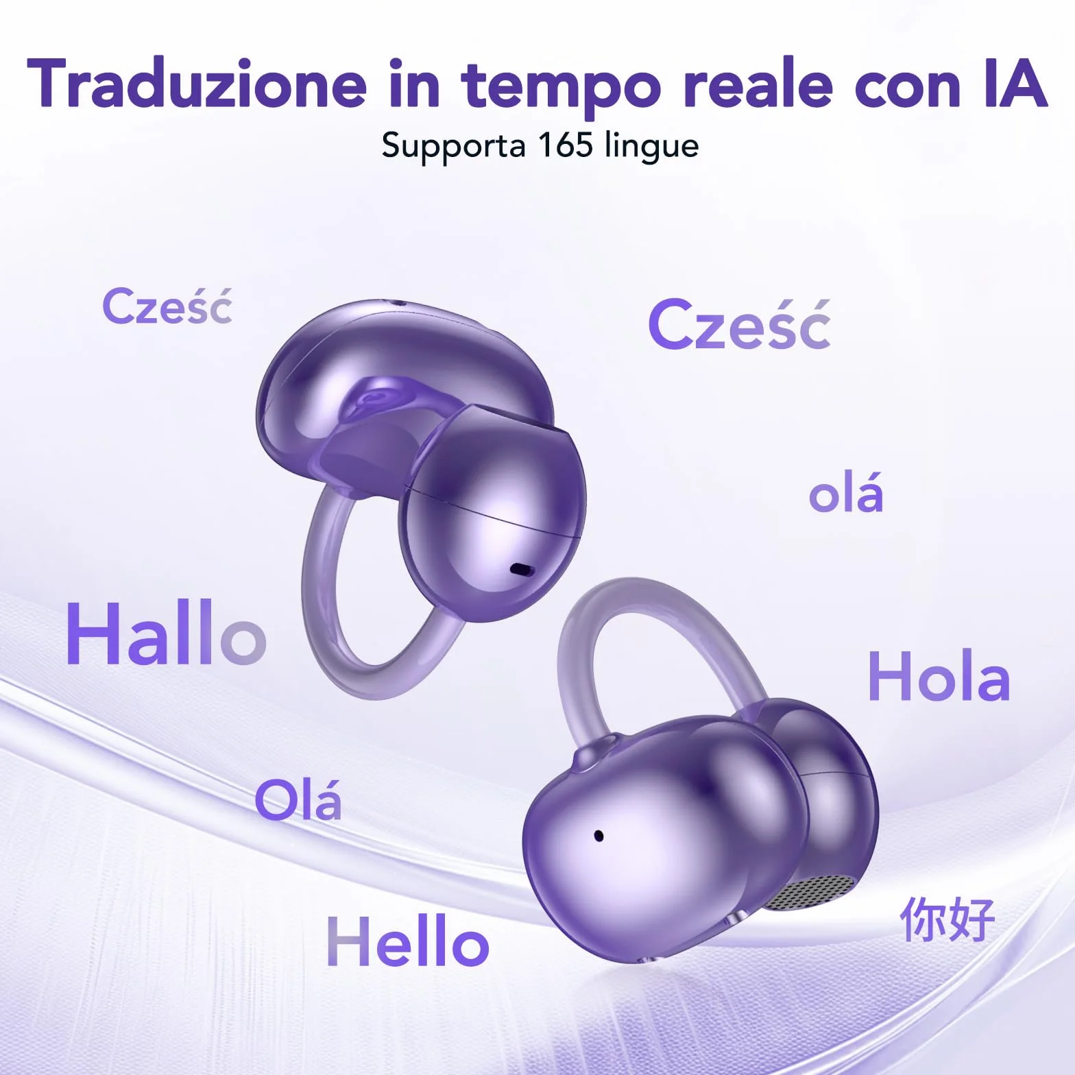 NE32 AI Cuffie Traduzione Simultanea,Cuffie Traduttore 3 in 1 con 165 lingue e 9 modalità di traduzione,Open Ear a Clip Traduttore Simultaneo Vocale,Bluetooth 6.0 con schermo LCD per Viaggi/ Affari