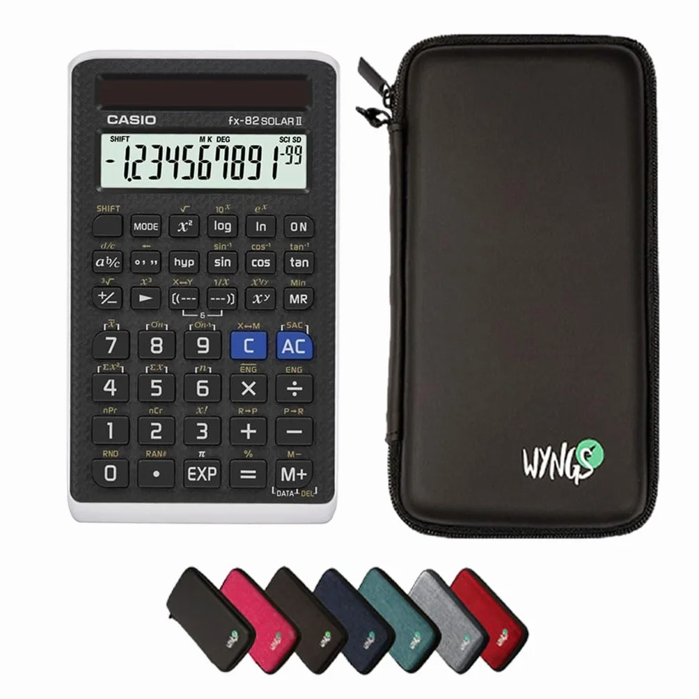 Casio fx-82 Solar II con Custodia Protettiva WYNGS inclusa Nero - Calcolatrice Scientifica - Pacchetto Base