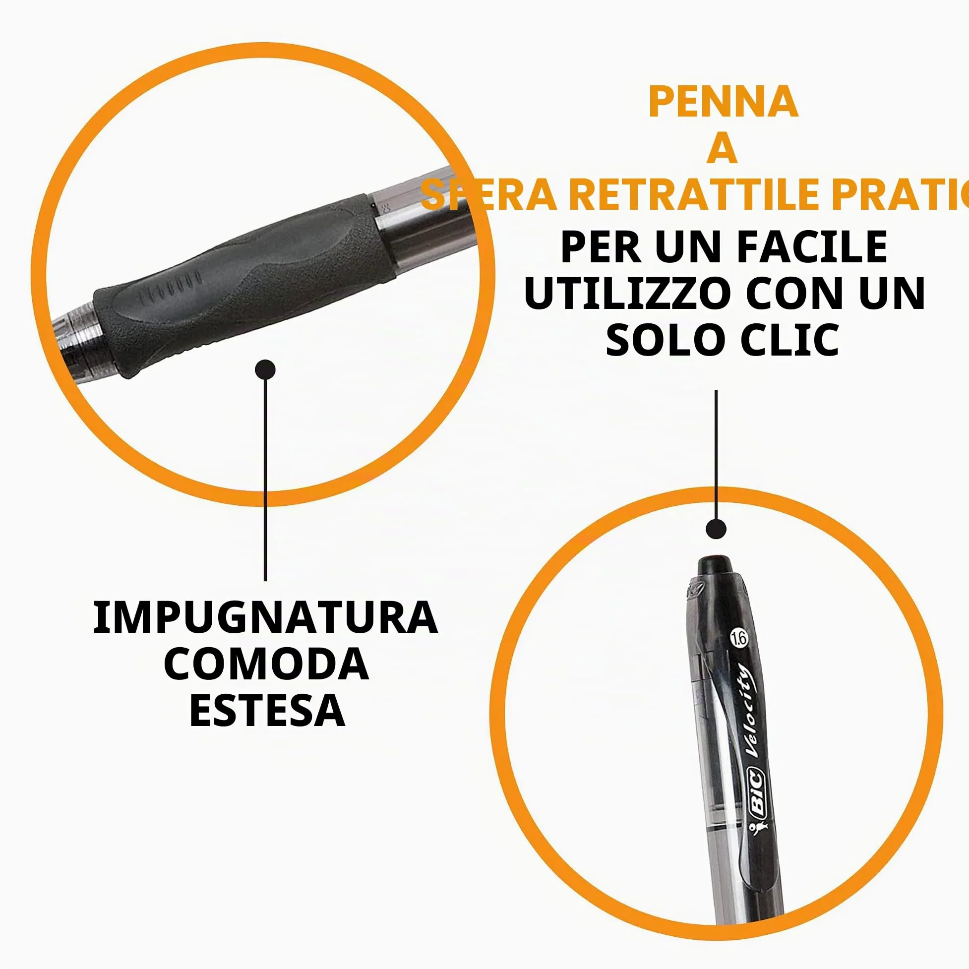 Bic Velocity Bold - Penna a sfera retrattile, punta grassa (1,6 mm), nero, 36 pezzi