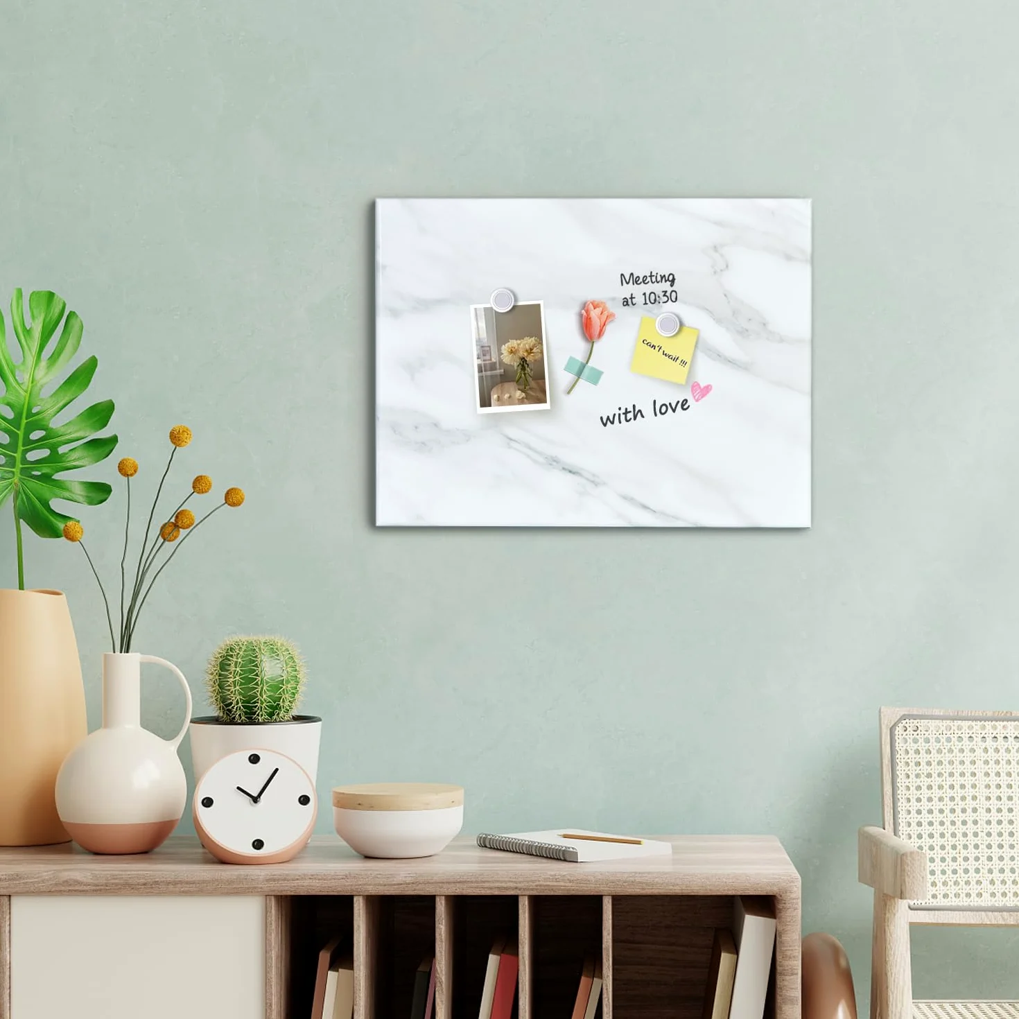 Okydoy - Lavagna magnetica cancellabile a secco con stampa effetto marmo bianco, 45 x 60 cm, lavagna bianca decorativa da parete con design, lavagna cancellabile a secco senza cornice, magneti inclusi