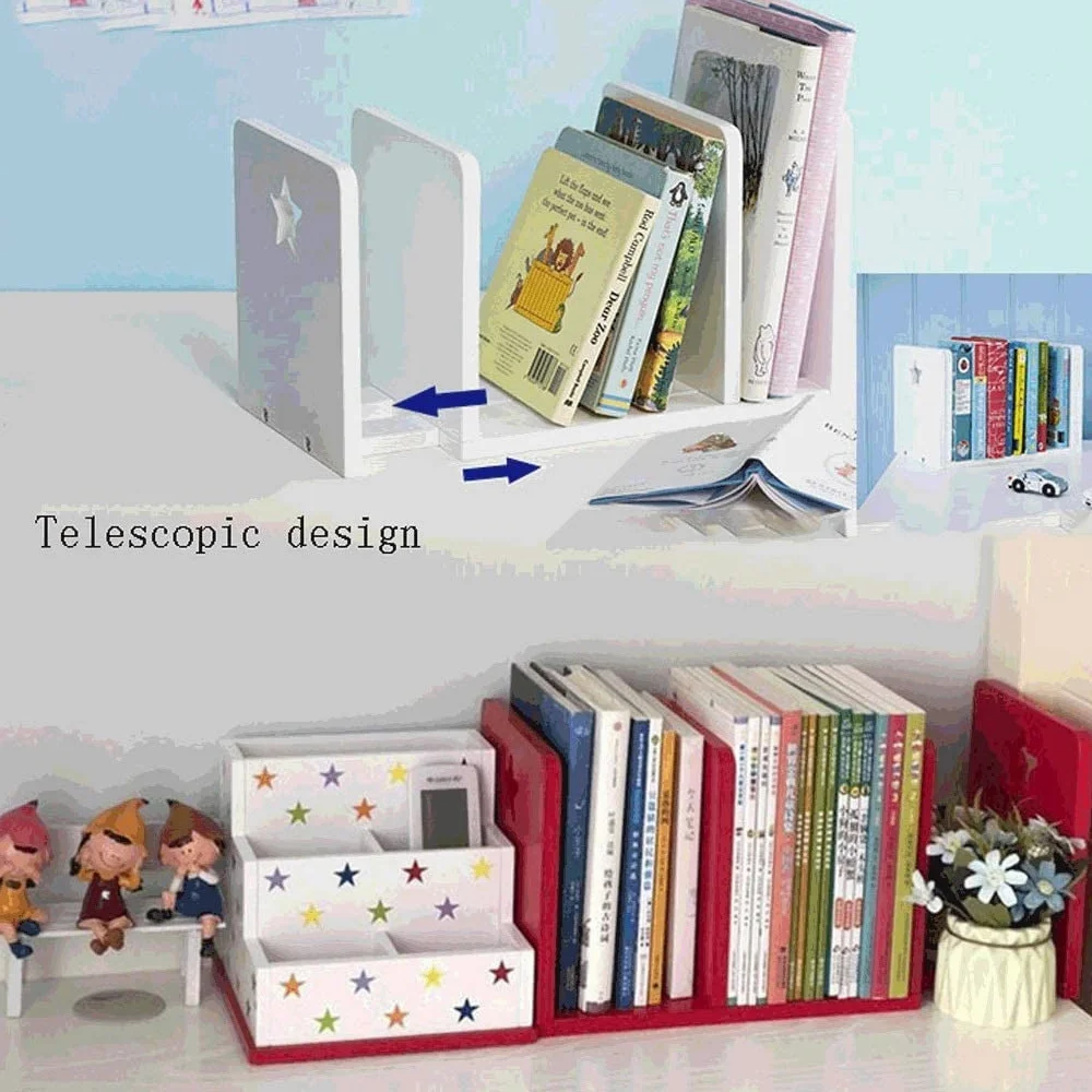 Reggi Libri, Fermalibri Scaffale Per Desktop Estensibile Per Riviste In Legno Creativo Per Scaffali Per Libri Da Ufficio Per La Casa Ufficio Casa Scrivania(B-BLUE)