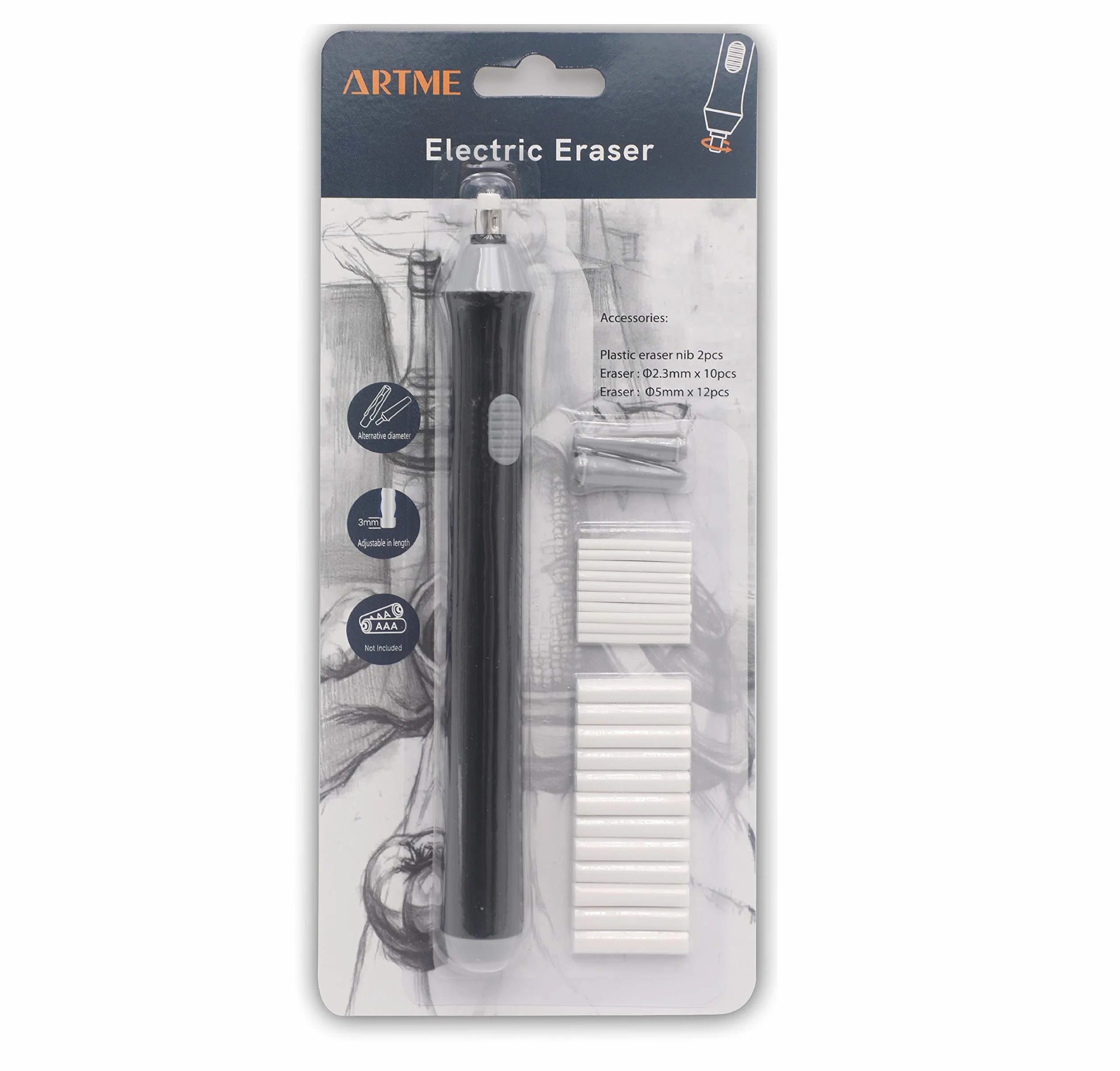Artme Gomma per cancellare elettrica automatica 22 ricariche incluse 2,3 mm 5 mm Schizzi architetti ingegneri studenti