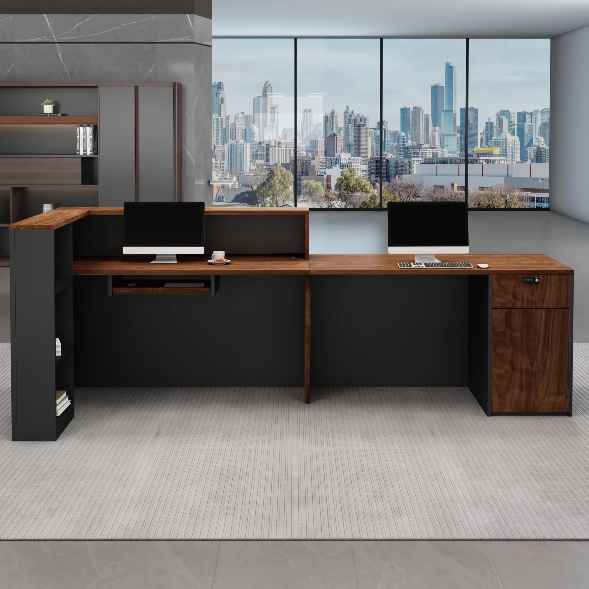 Bancone Reception Moderno per Estetica e Negozi – Banco Cassa Multifunzionale per Ufficio, Saloni, Registratori di Cassa o Reception (Senza Sedie)(Left C,200x60cm)