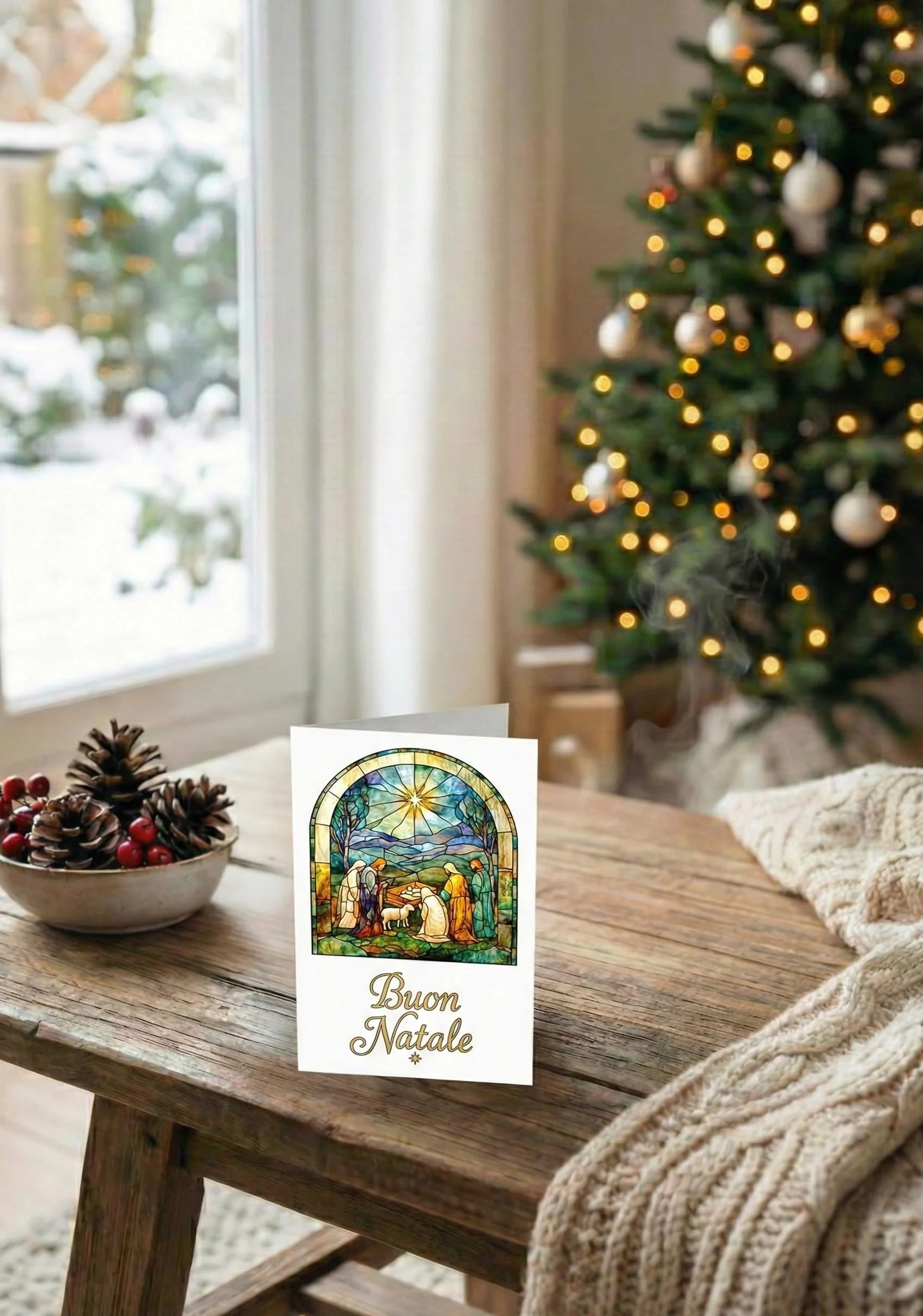 Set di 30 Biglietti di Natale Religiosi A6 con Vetrate 10 Design Cristiani Buste Bianche