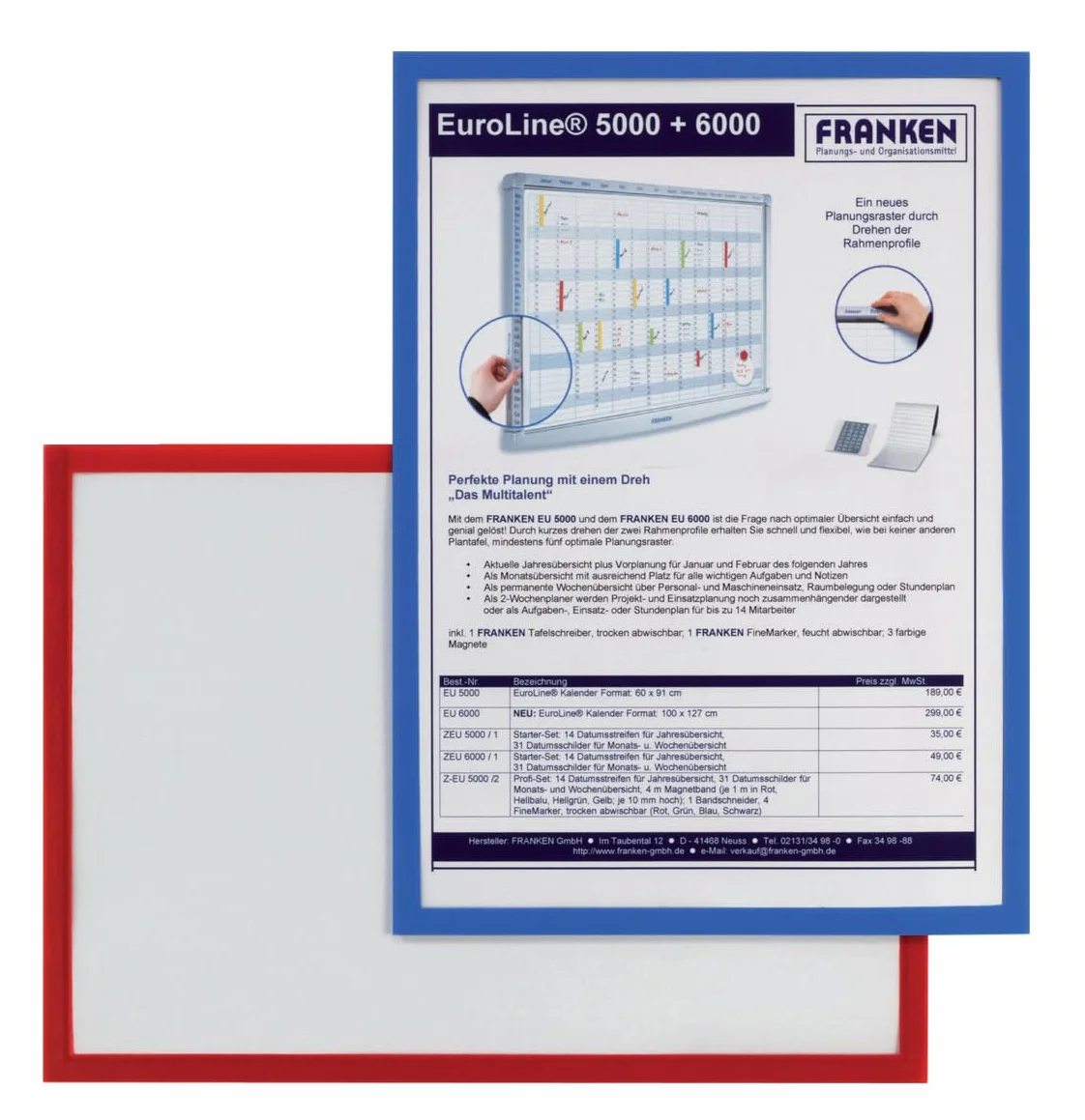 FRANKEN Portadocumenti Frame It X-tra!Line DIN A4 magnetico 5 pezzi blu