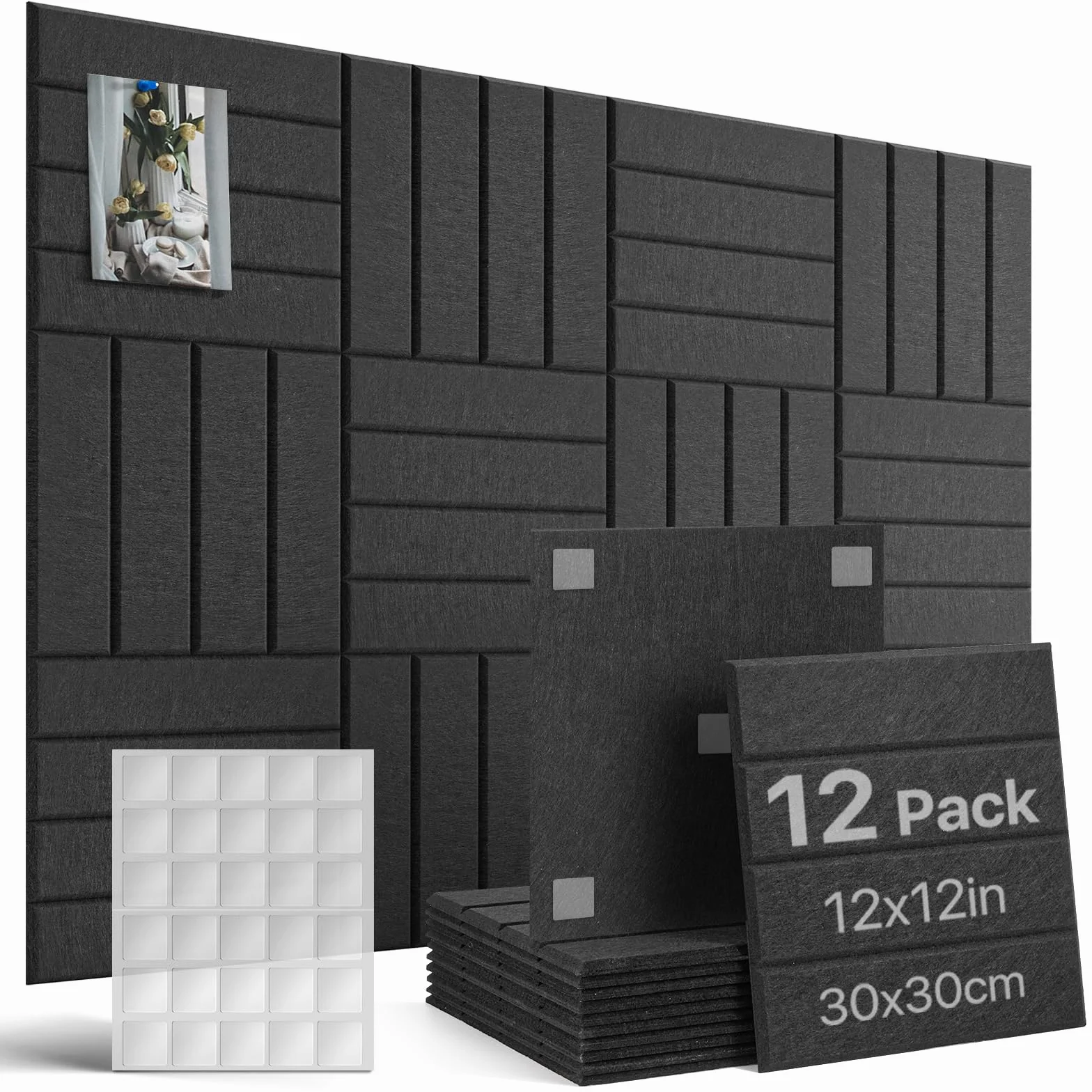 Bacheca in Sughero 120x90 cm, 12 Pezzi con 60 Cuscinetti Adesivi Biadesivi, Bacheca da Parete Memoboard per Casa, Scuola, Ufficio, Camera dei Bambini (Nero)