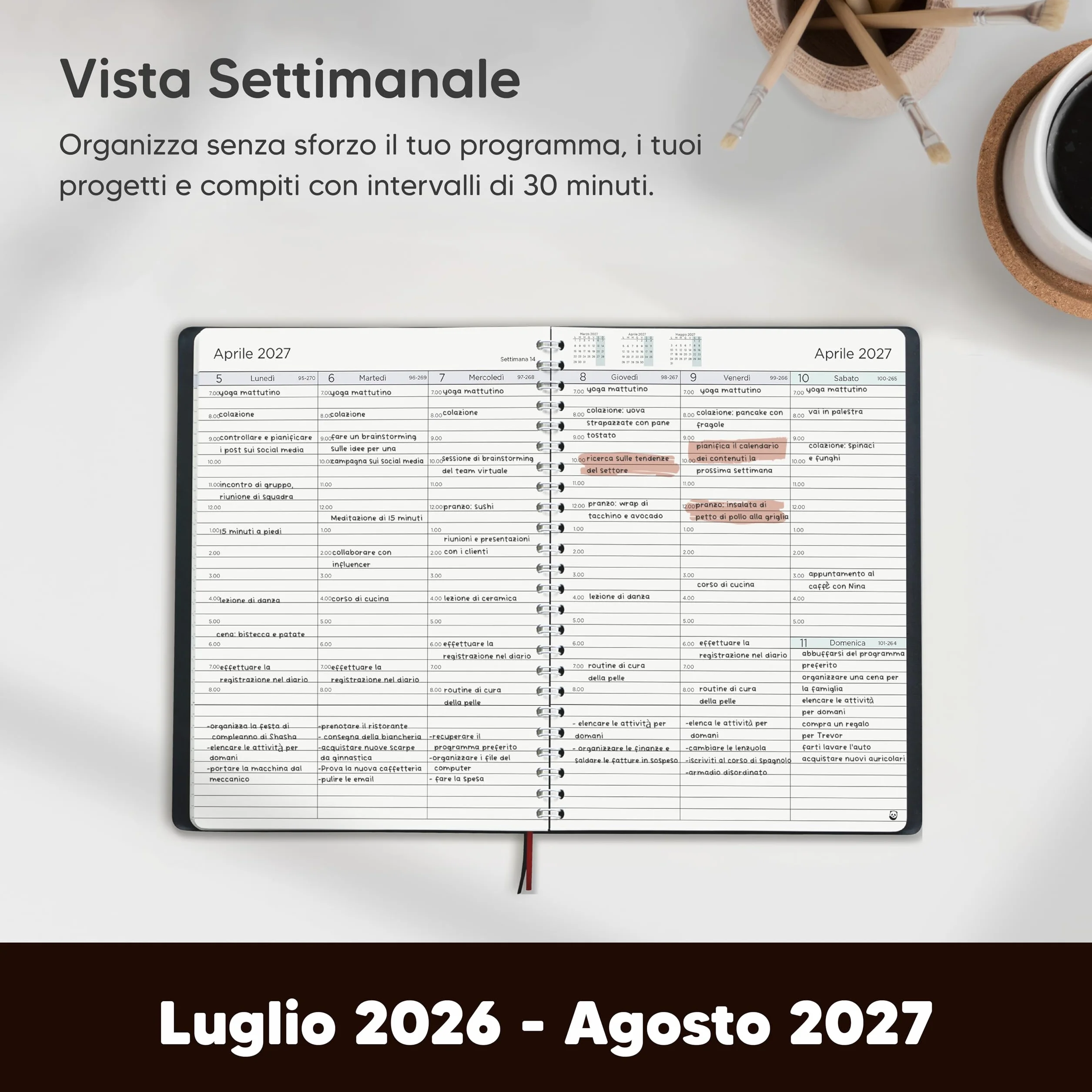Agenda 2026 2027 Settimanale Smart Panda – Diario A5 Copertina Morbida, Intervalli 30 Minuti, Luglio 2026 - Agosto 2027, Italiano