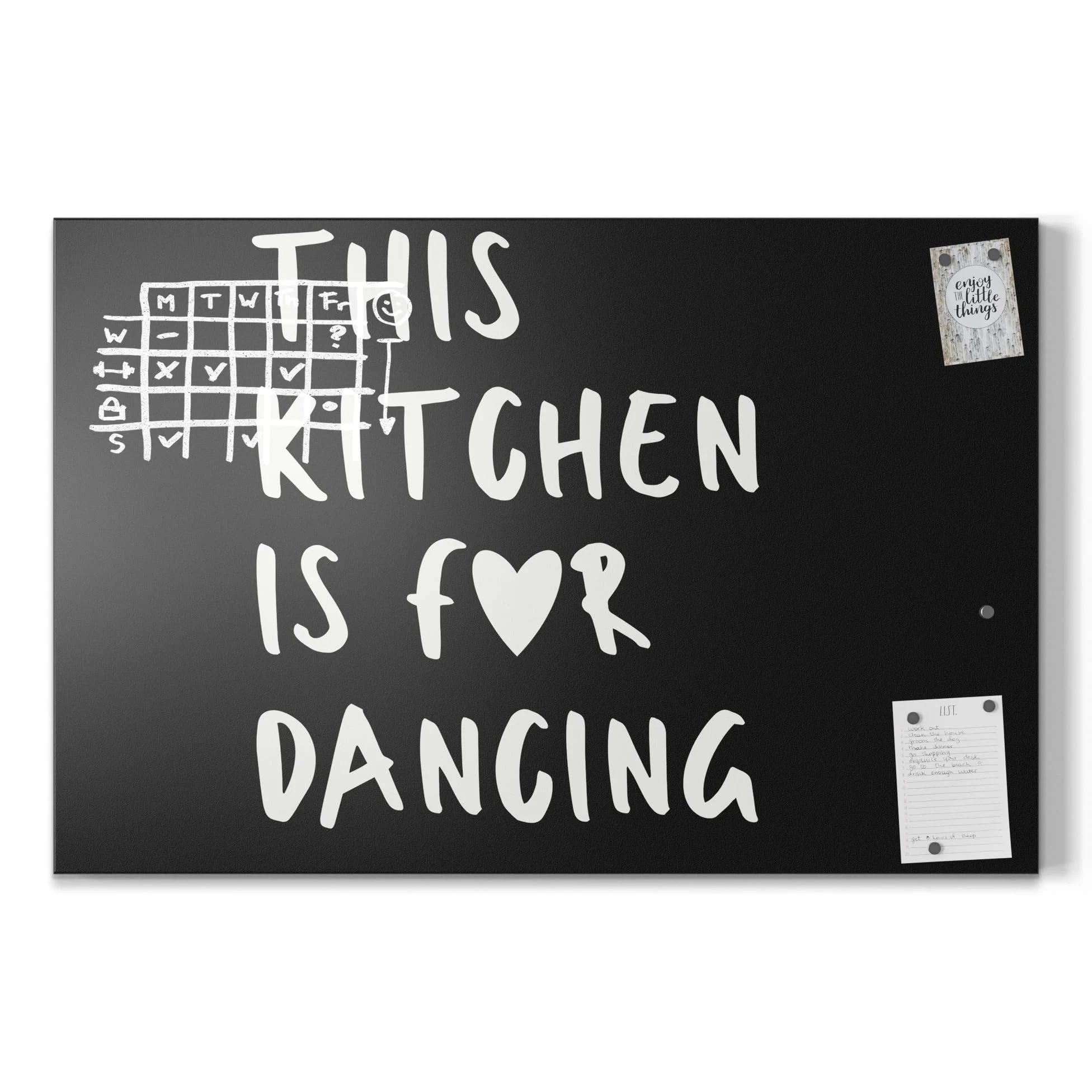 DEQORI Lavagna magnetica con stampa UV | motivo "Danza in cucina" | Design rettangolare 90 x 60 cm | Lavagna in metallo a gesso scrivibile – Decorazione da parete per cucina, corridoio, cameretta dei