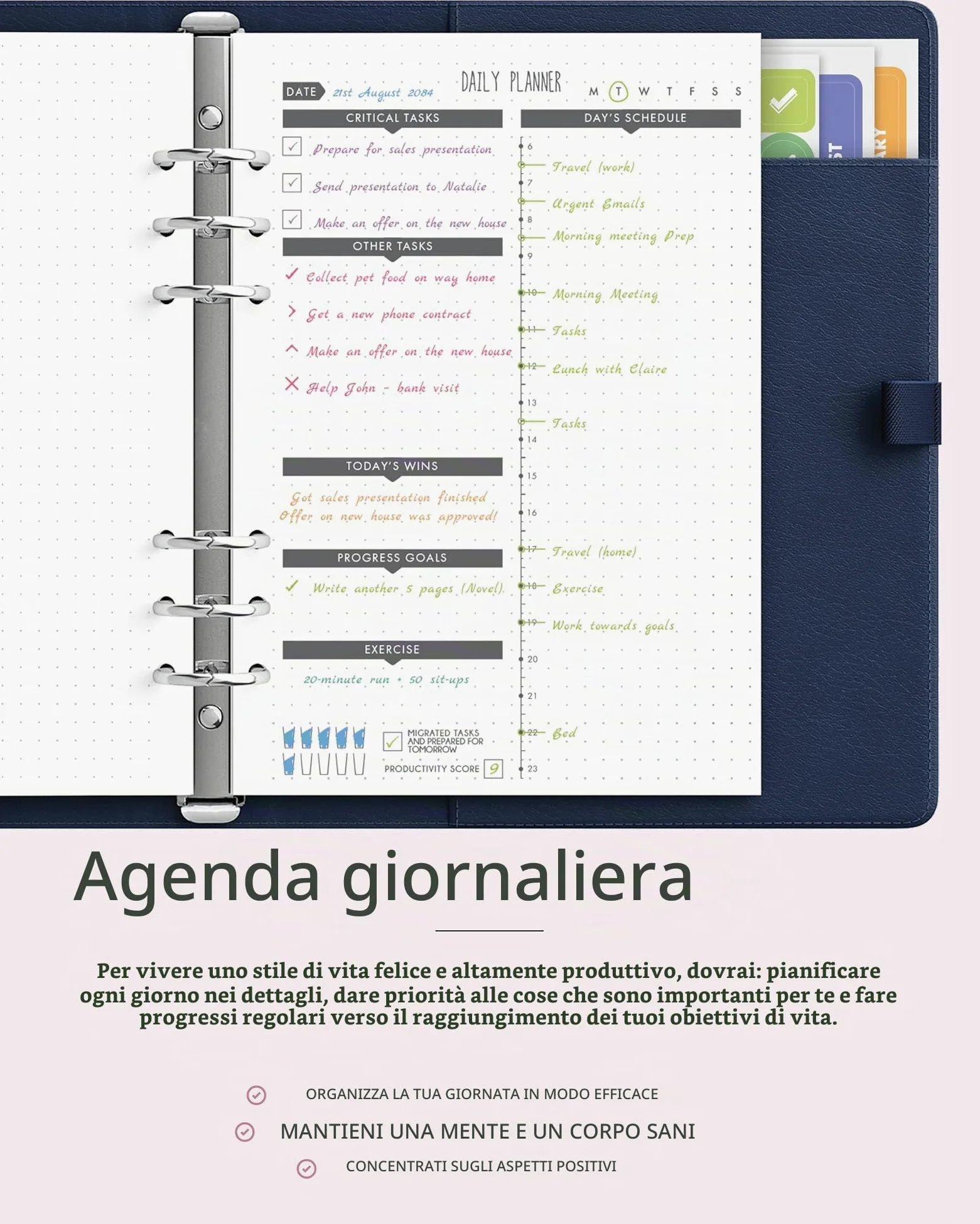 LUX PRO A5 – Agenda giornaliera e agenda – Diario di gratitudine, diario benessere e pianificatori settimanali non datati – Diari da scrivania per donne e uomini – LUX Productivity (blu – mezzanotte)