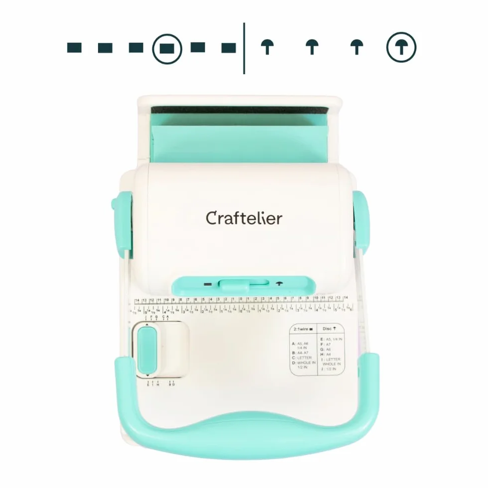 Craftelier - Mini Rilegatrice Minty Duo Binding Machine | Compatibile con Spirali e Anelli fino a 1” di Diametro e con Anelli a Disco | Dimensioni 23,5 x 16 x 21 cm