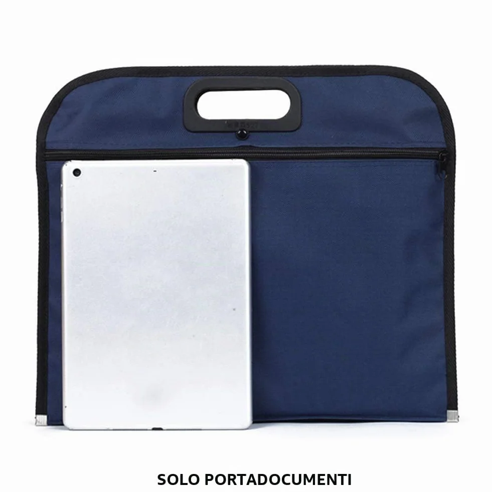 Borsa portadocumenti A4 blu con maniglia e chiusura lampo