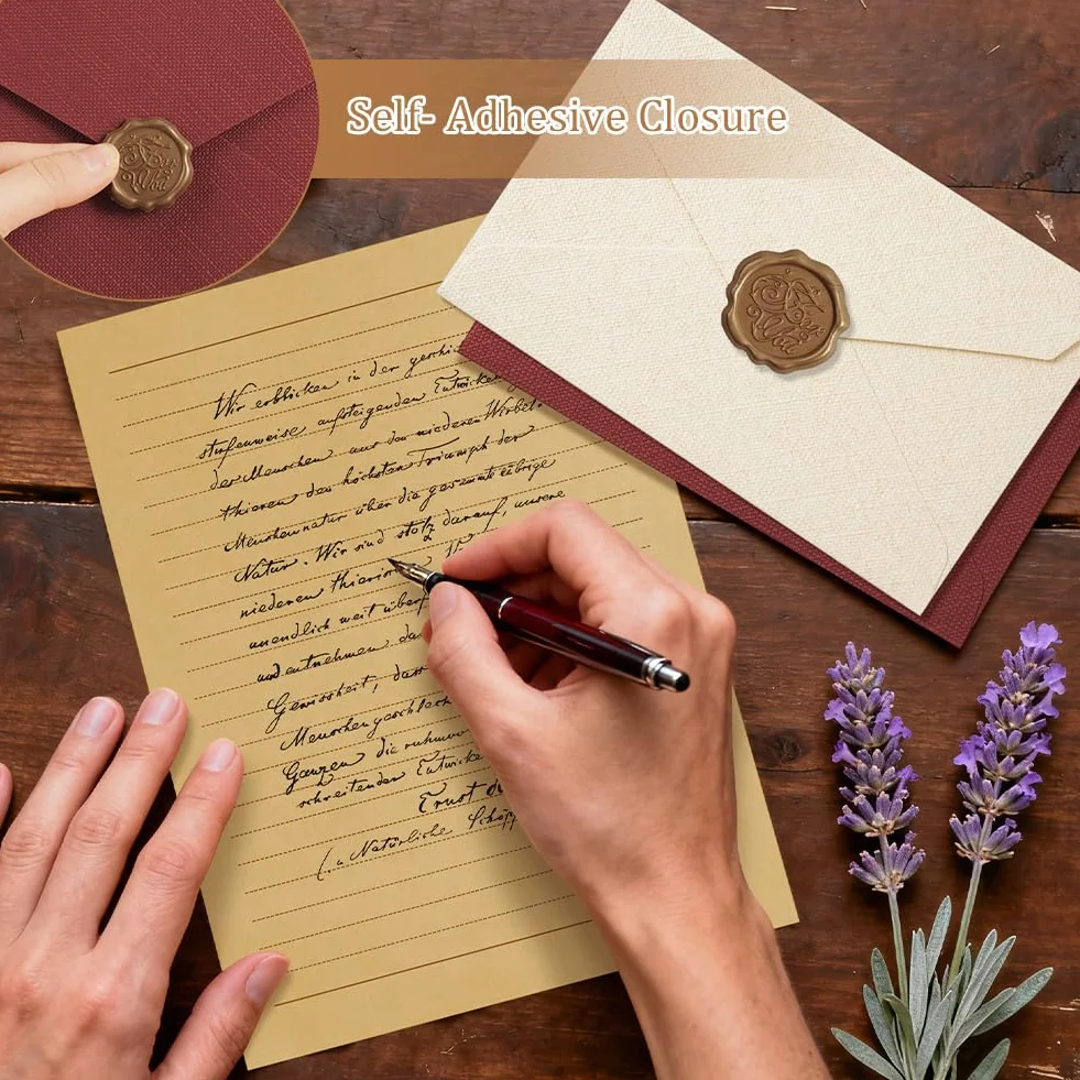 Kit per Scrivere Lettere Antiche 22 Pezzi, Buste Vintage, Carta da Lettere, Sigilli di Cera, Rosso + Bianco