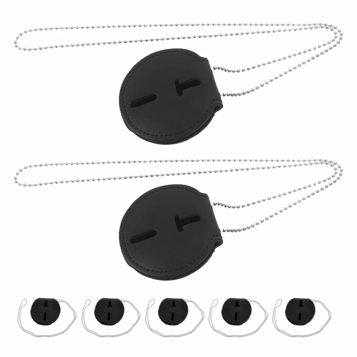 Housoutil Set 7 Pezzi Porta Badge in Pelle Pu con Clip Metallica e Catena, Resistente e Facile da Pulire, per Lavoro e Eventi, Colore Nero