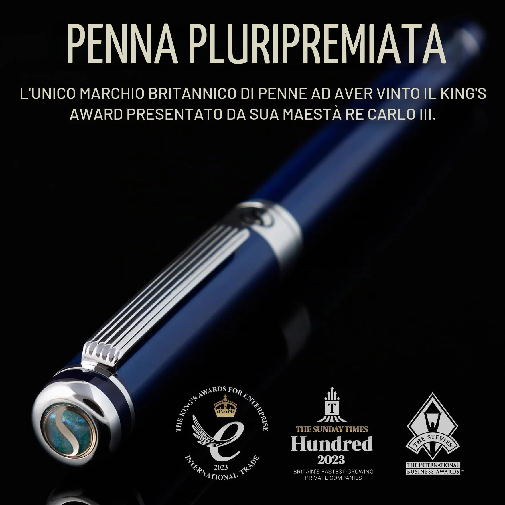 Scriveiner Midnight Blue Rollerball Pen, Laccata Blu Notte, Decori Cromati, Refill