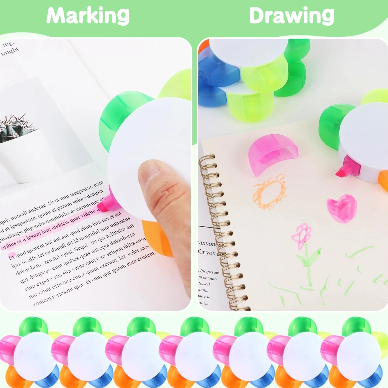 24 evidenziatori a forma di petalo, penne fluorescenti a forma di fiore, 5 in 1, per segnare, disegnare, casa, scuola, cancelleria per ufficio